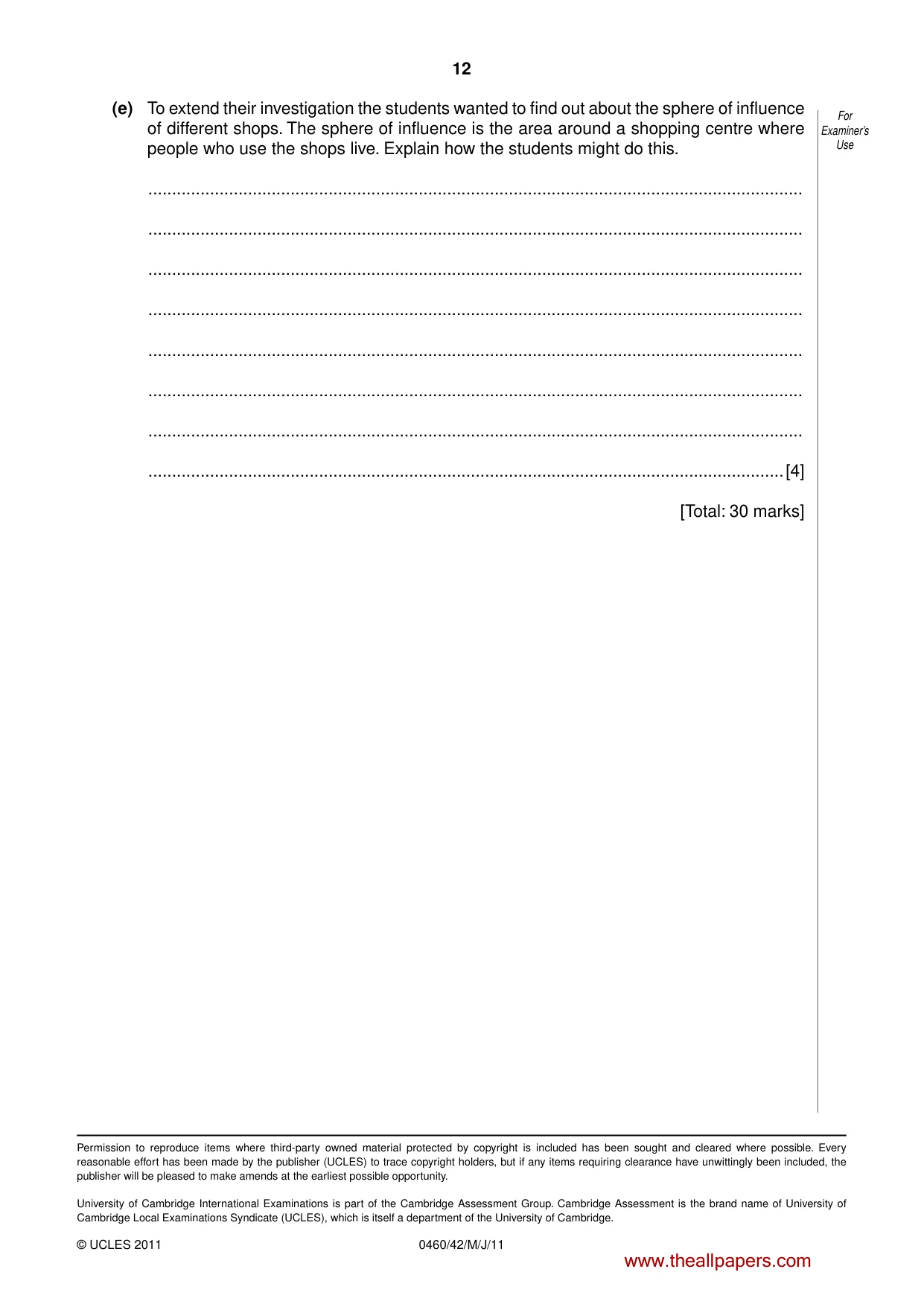 Cambridge IGCSE Geography 0460 2011 May/June Paper 4 · Variant 2 question paper, page 12 of 12