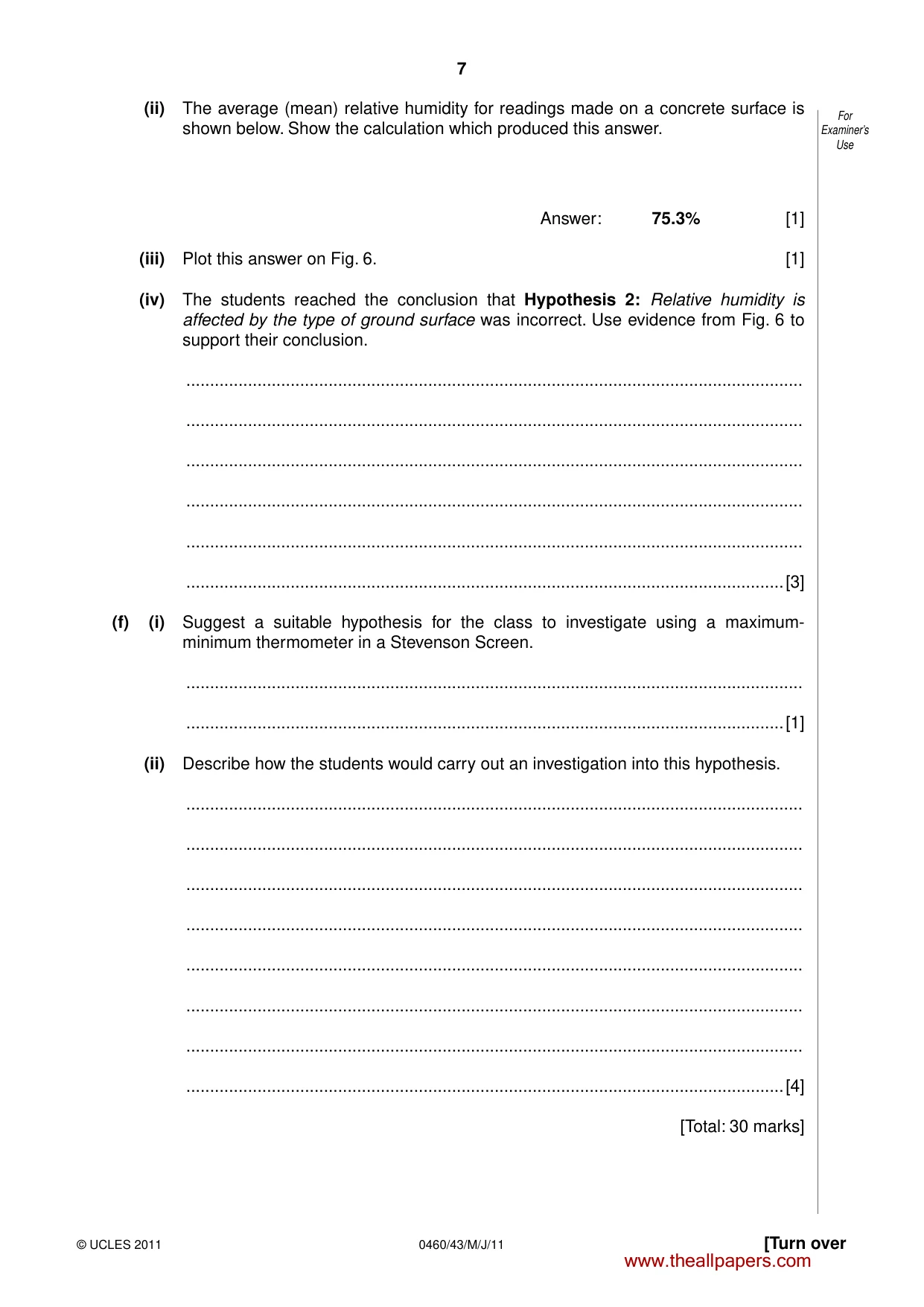 Cambridge IGCSE Geography 0460 2011 May/June Paper 4 · Variant 3 question paper, page 7 of 16