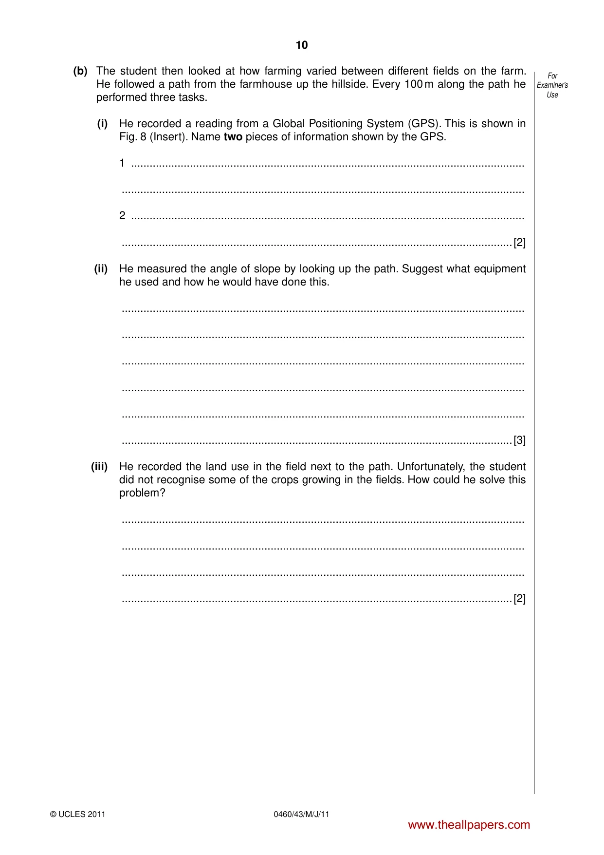 Cambridge IGCSE Geography 0460 2011 May/June Paper 4 · Variant 3 question paper, page 10 of 16