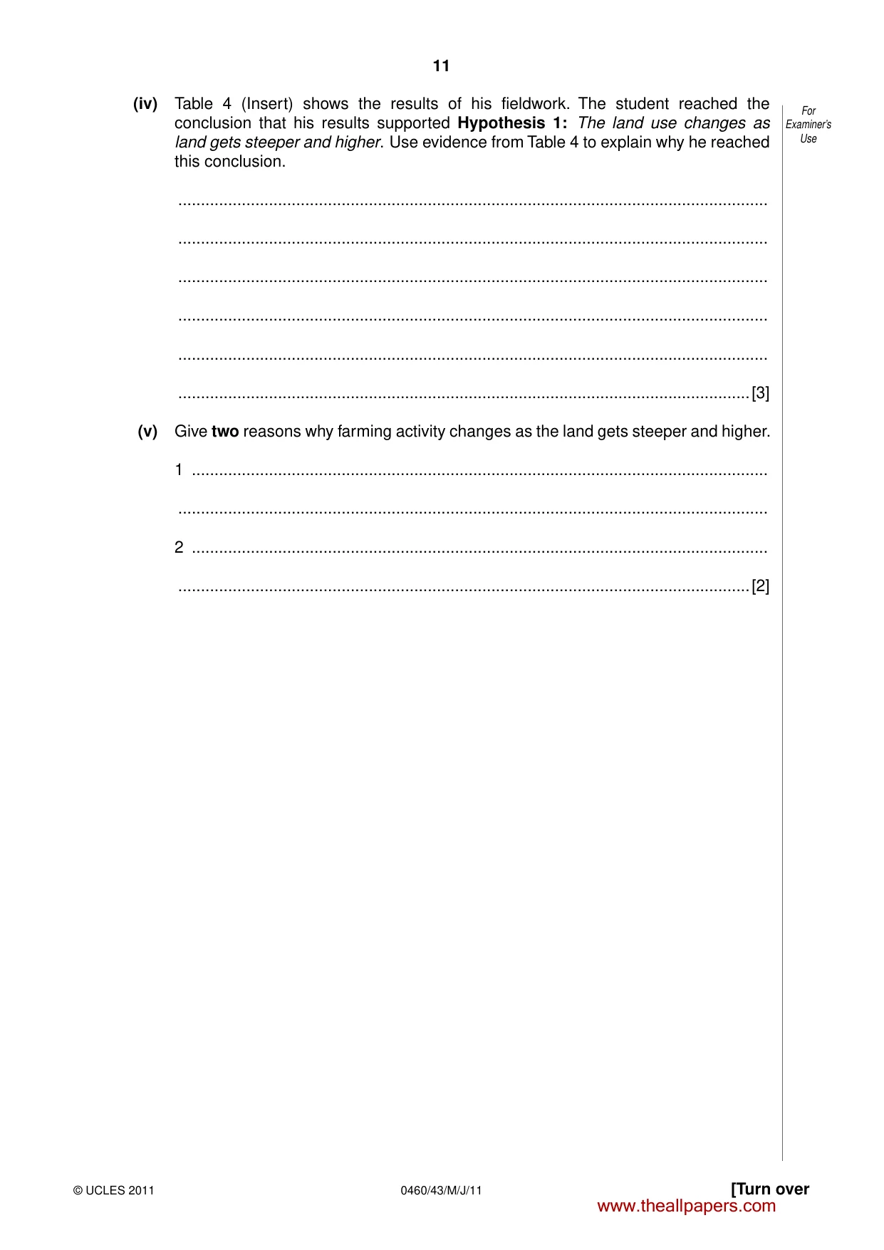 Cambridge IGCSE Geography 0460 2011 May/June Paper 4 · Variant 3 question paper, page 11 of 16