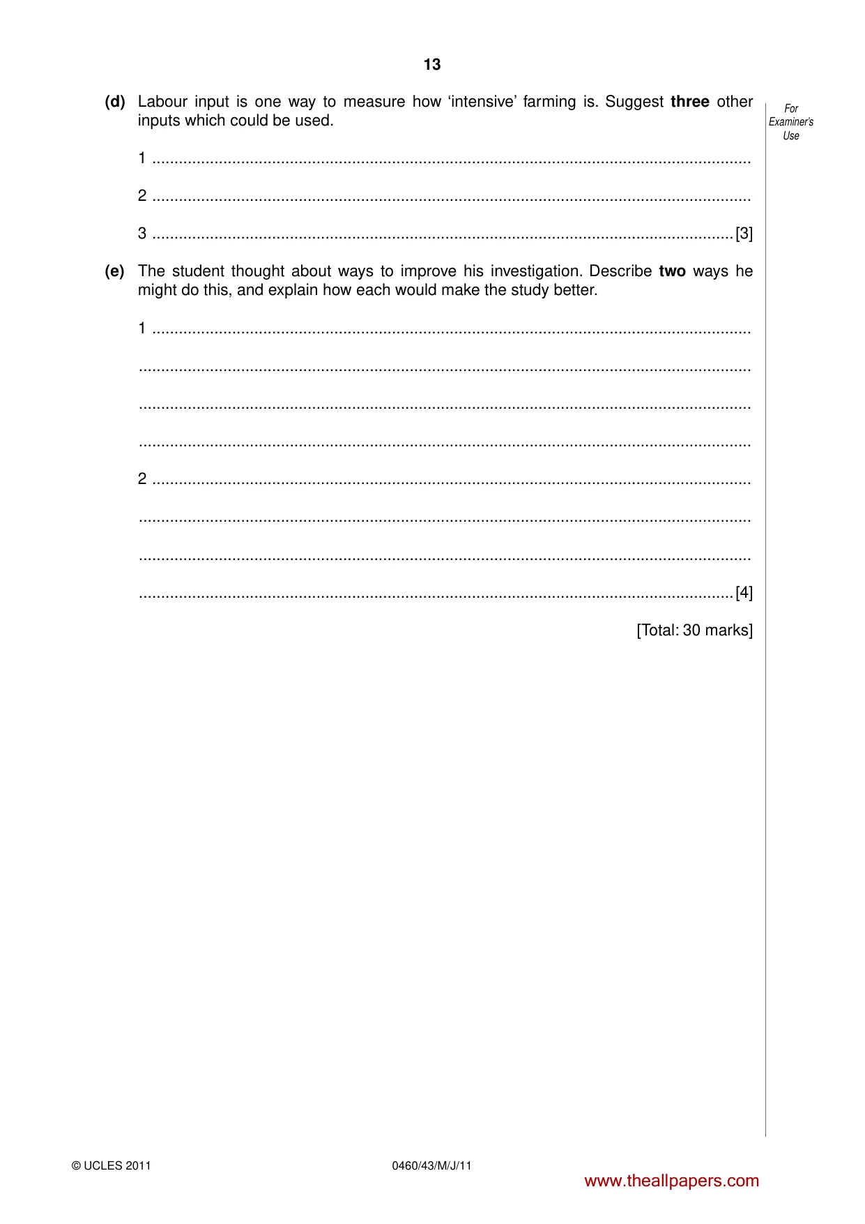 Cambridge IGCSE Geography 0460 2011 May/June Paper 4 · Variant 3 question paper, page 13 of 16