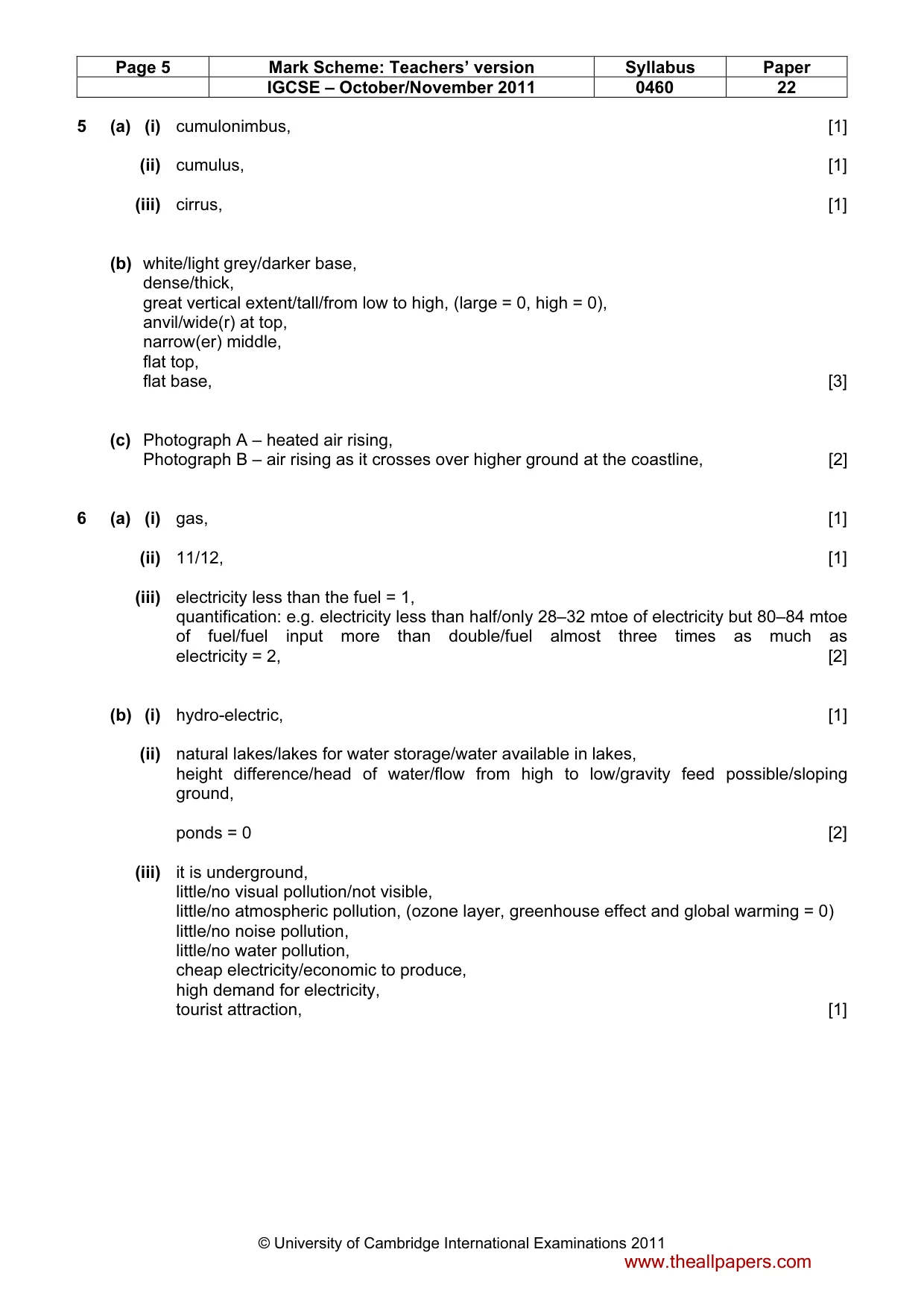 Mark scheme, page 5 of 5