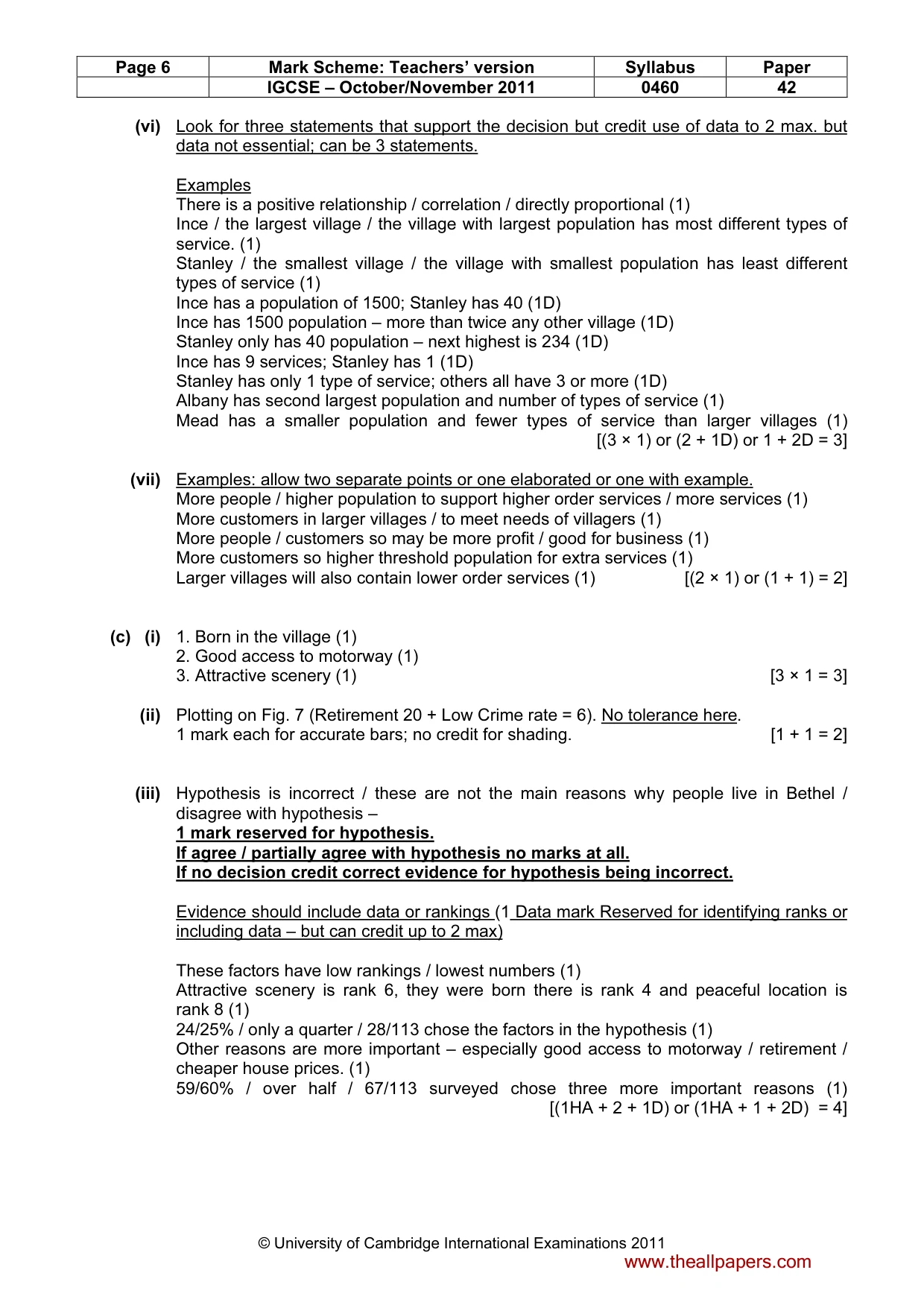 Mark scheme, page 6 of 7