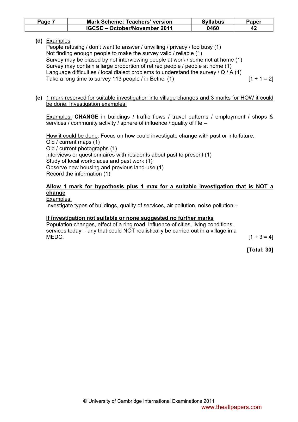 Mark scheme, page 7 of 7