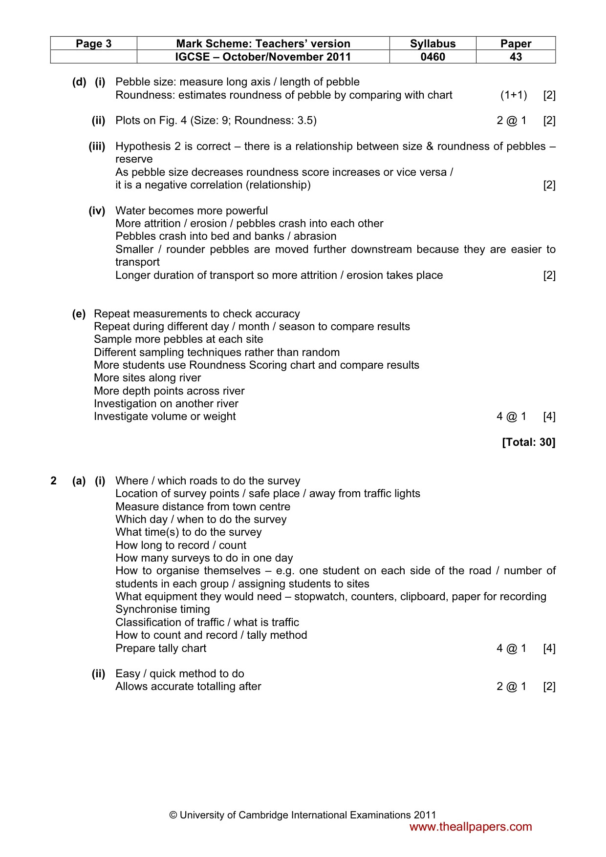 Mark scheme, page 3 of 5