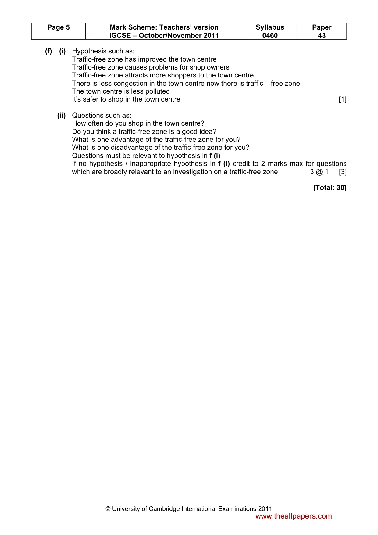 Mark scheme, page 5 of 5