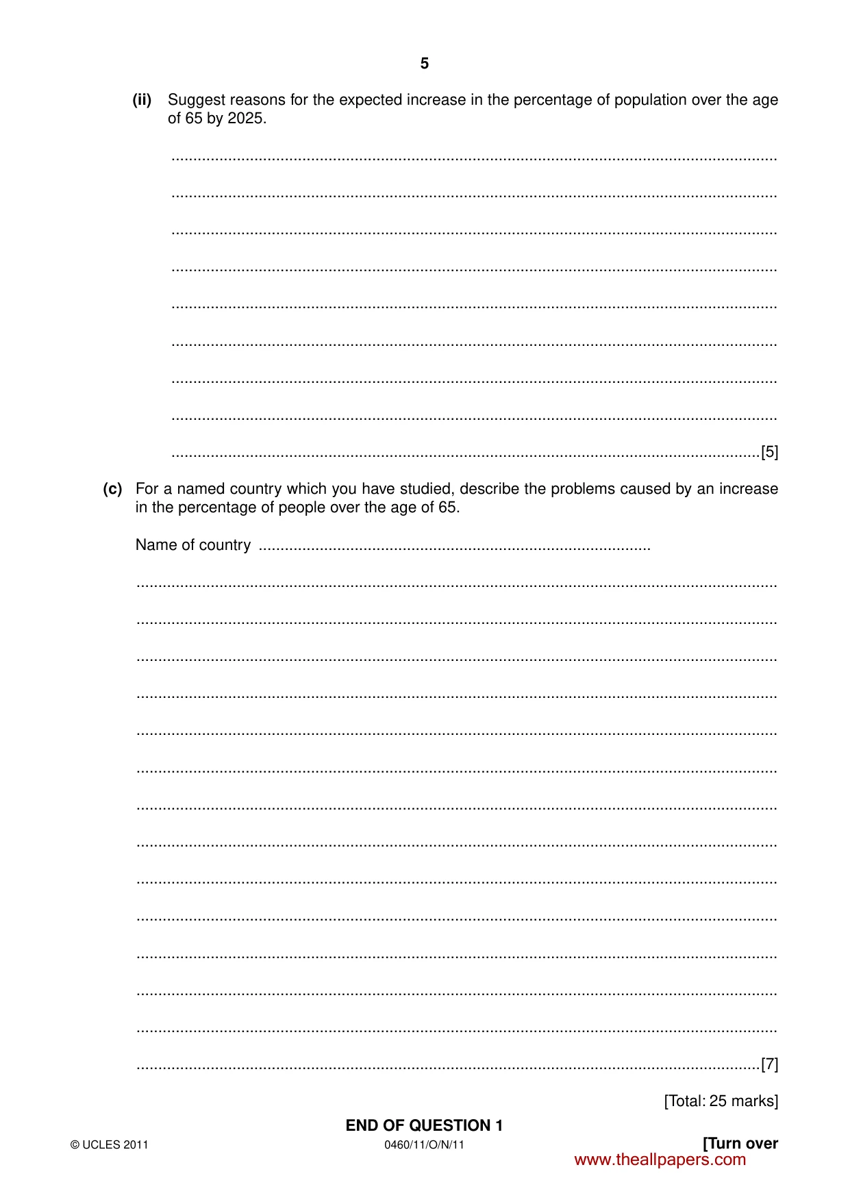 Cambridge IGCSE Geography 0460 2011 Oct/Nov Paper 1 · Variant 1 question paper, page 5 of 24
