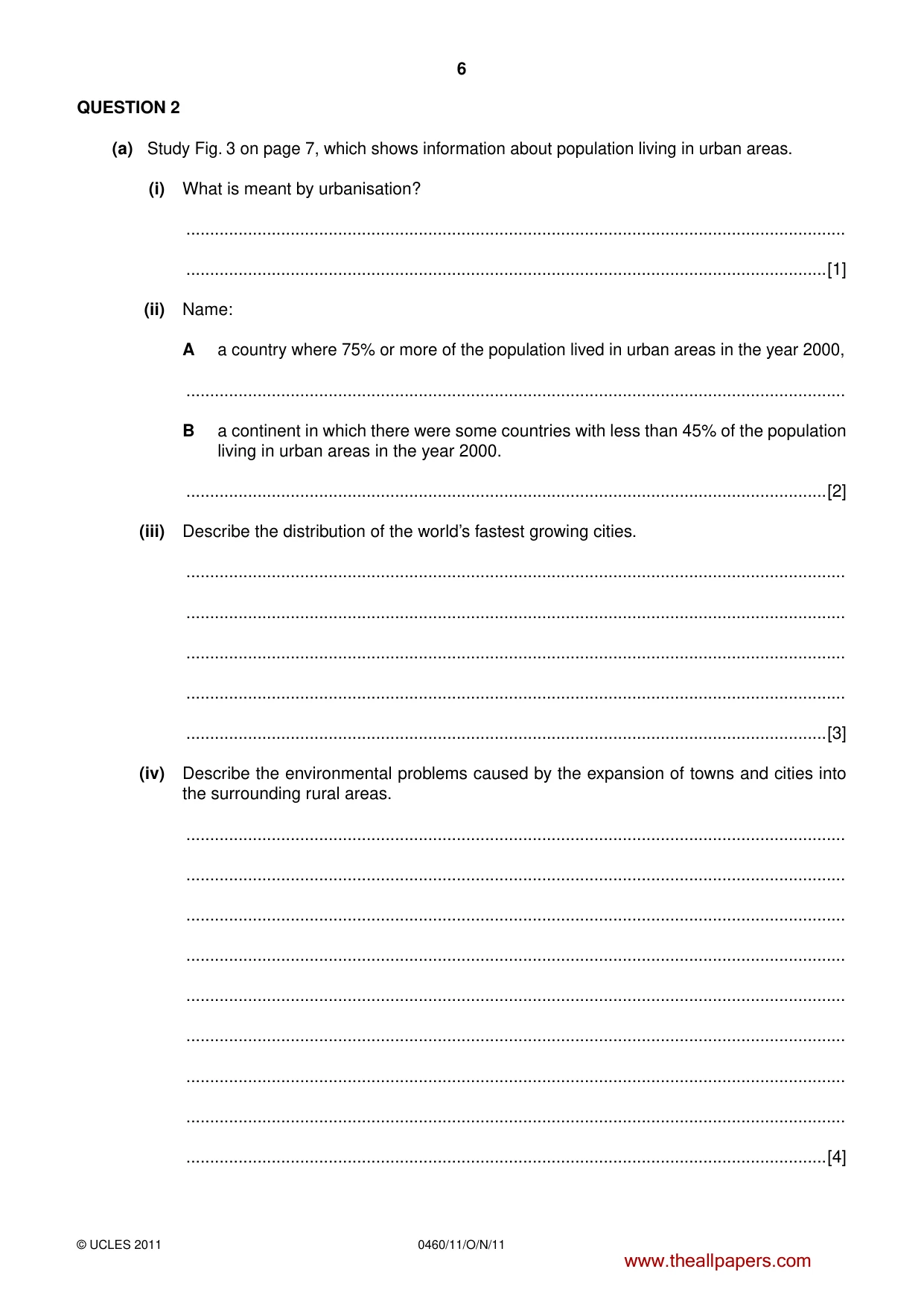 Cambridge IGCSE Geography 0460 2011 Oct/Nov Paper 1 · Variant 1 question paper, page 6 of 24