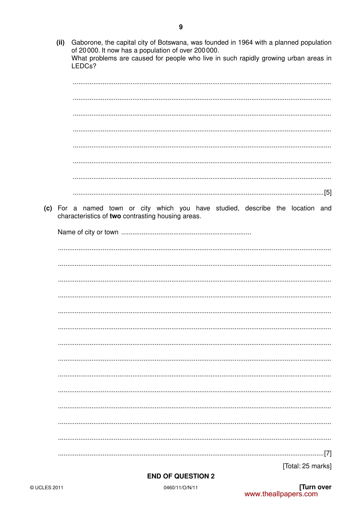 Cambridge IGCSE Geography 0460 2011 Oct/Nov Paper 1 · Variant 1 question paper, page 9 of 24