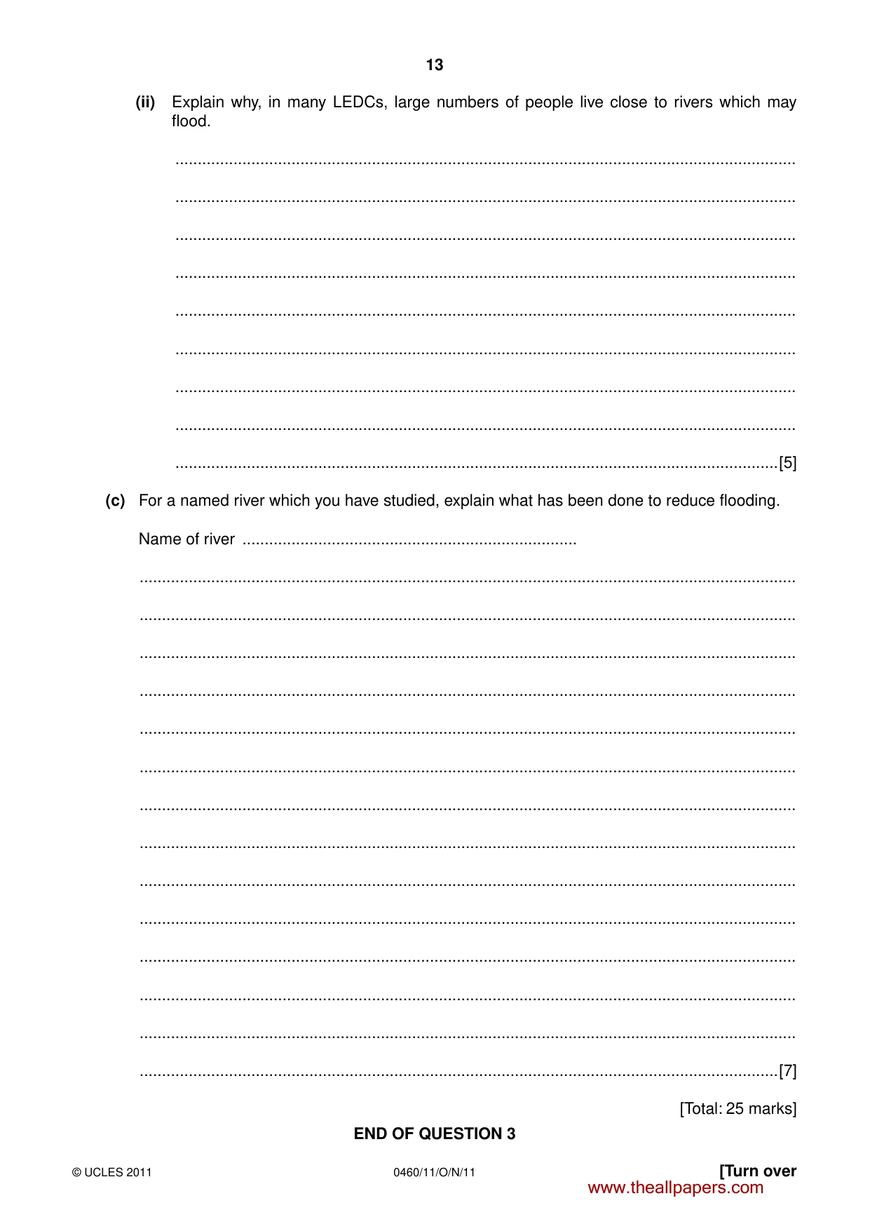 Cambridge IGCSE Geography 0460 2011 Oct/Nov Paper 1 · Variant 1 question paper, page 13 of 24
