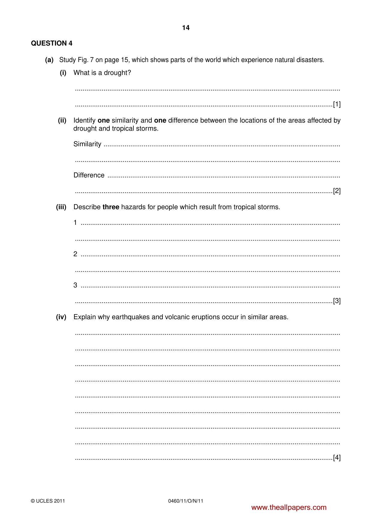 Cambridge IGCSE Geography 0460 2011 Oct/Nov Paper 1 · Variant 1 question paper, page 14 of 24