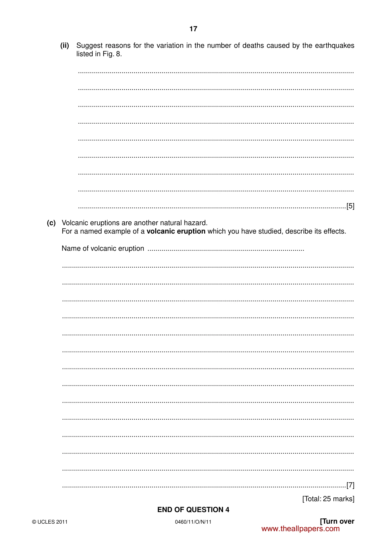Cambridge IGCSE Geography 0460 2011 Oct/Nov Paper 1 · Variant 1 question paper, page 17 of 24