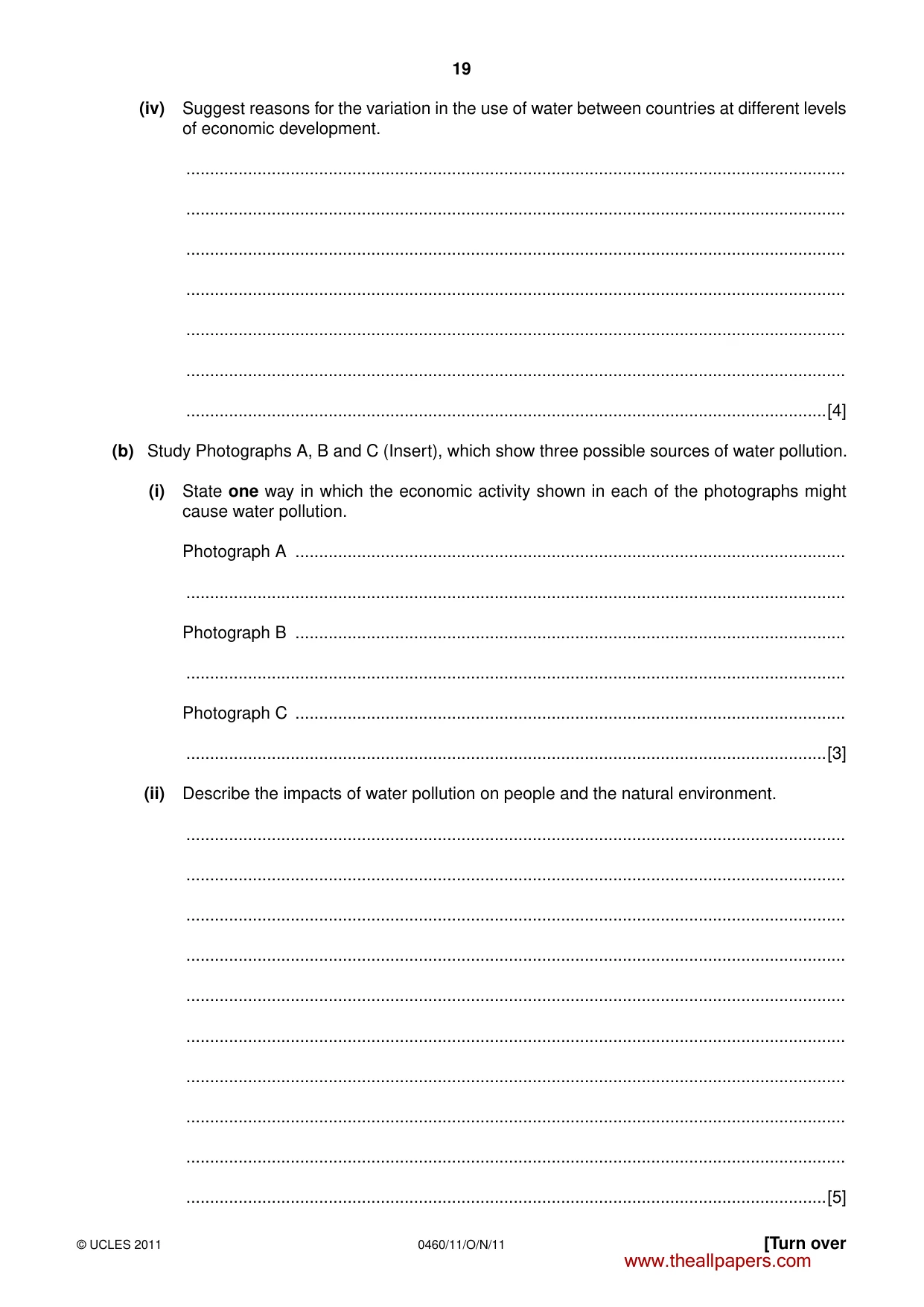 Cambridge IGCSE Geography 0460 2011 Oct/Nov Paper 1 · Variant 1 question paper, page 19 of 24