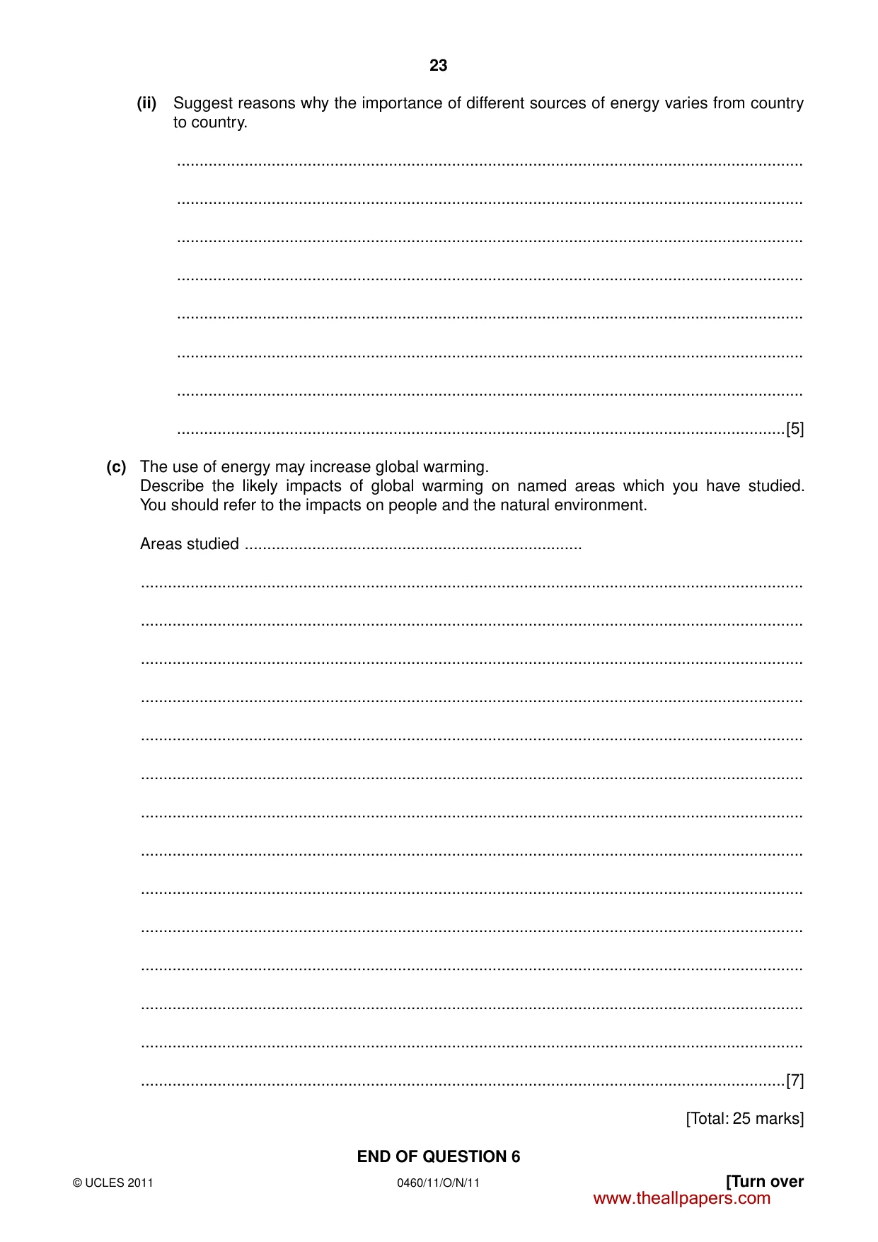 Cambridge IGCSE Geography 0460 2011 Oct/Nov Paper 1 · Variant 1 question paper, page 23 of 24