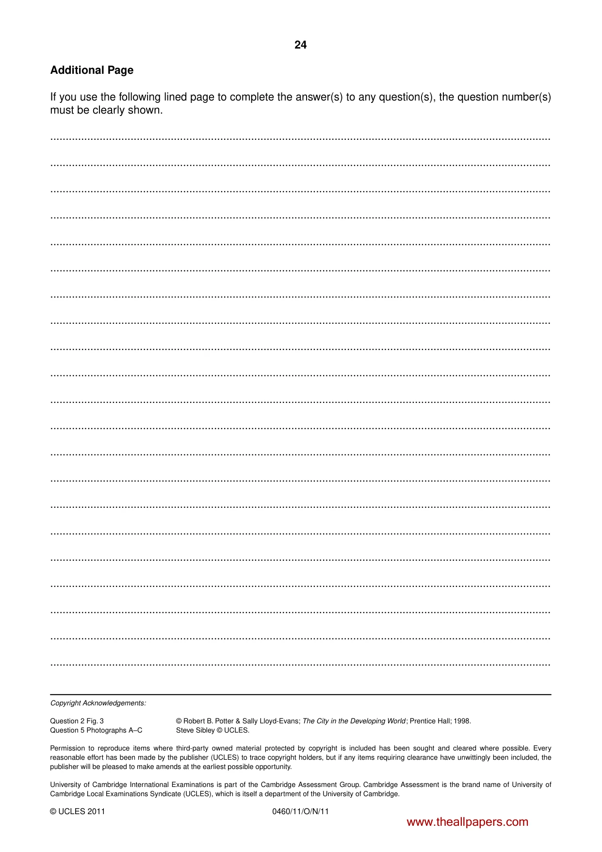 Cambridge IGCSE Geography 0460 2011 Oct/Nov Paper 1 · Variant 1 question paper, page 24 of 24