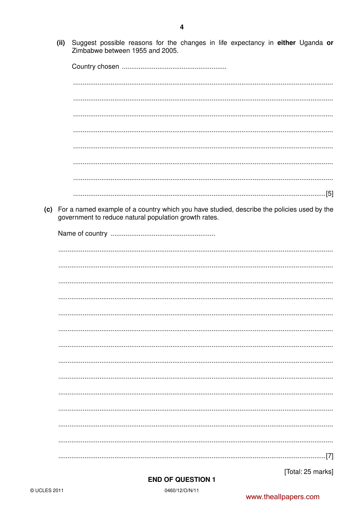 Cambridge IGCSE Geography 0460 2011 Oct/Nov Paper 1 · Variant 2 question paper, page 4 of 24