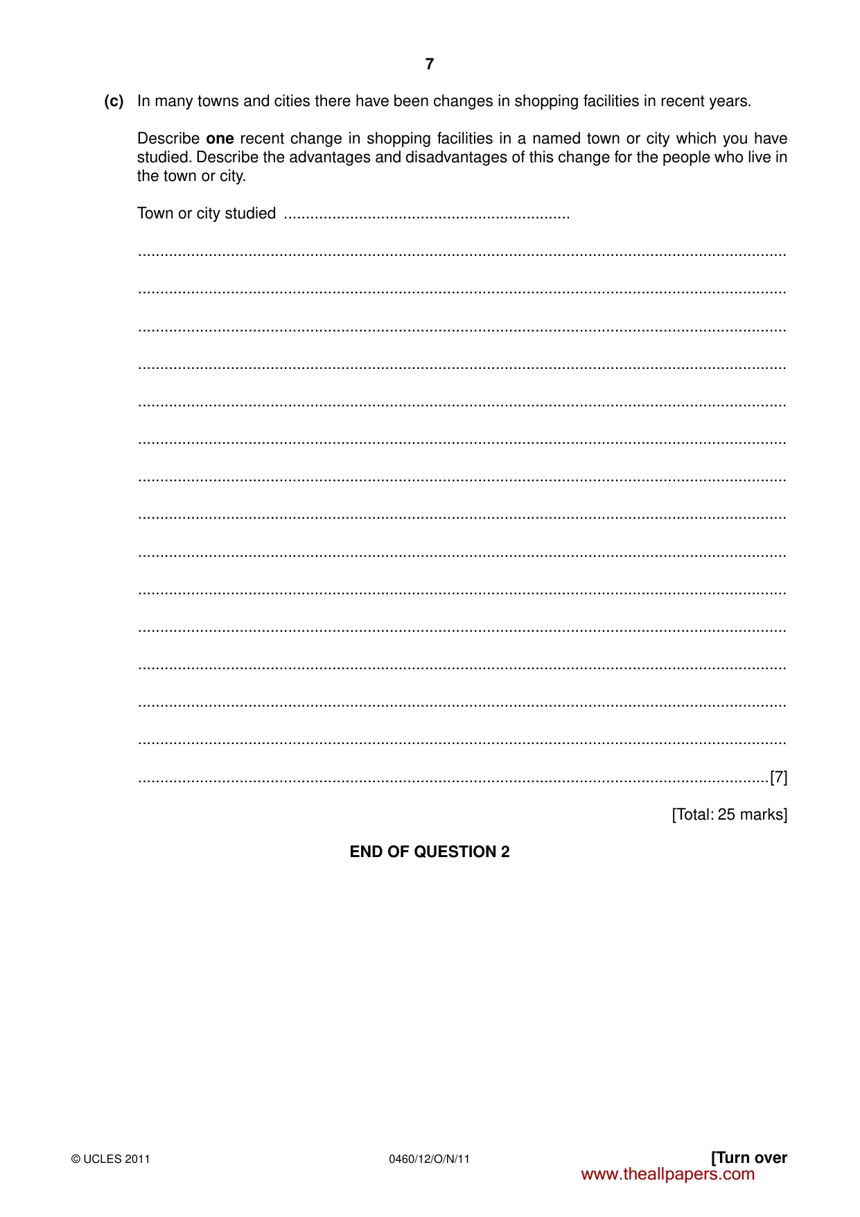 Cambridge IGCSE Geography 0460 2011 Oct/Nov Paper 1 · Variant 2 question paper, page 7 of 24