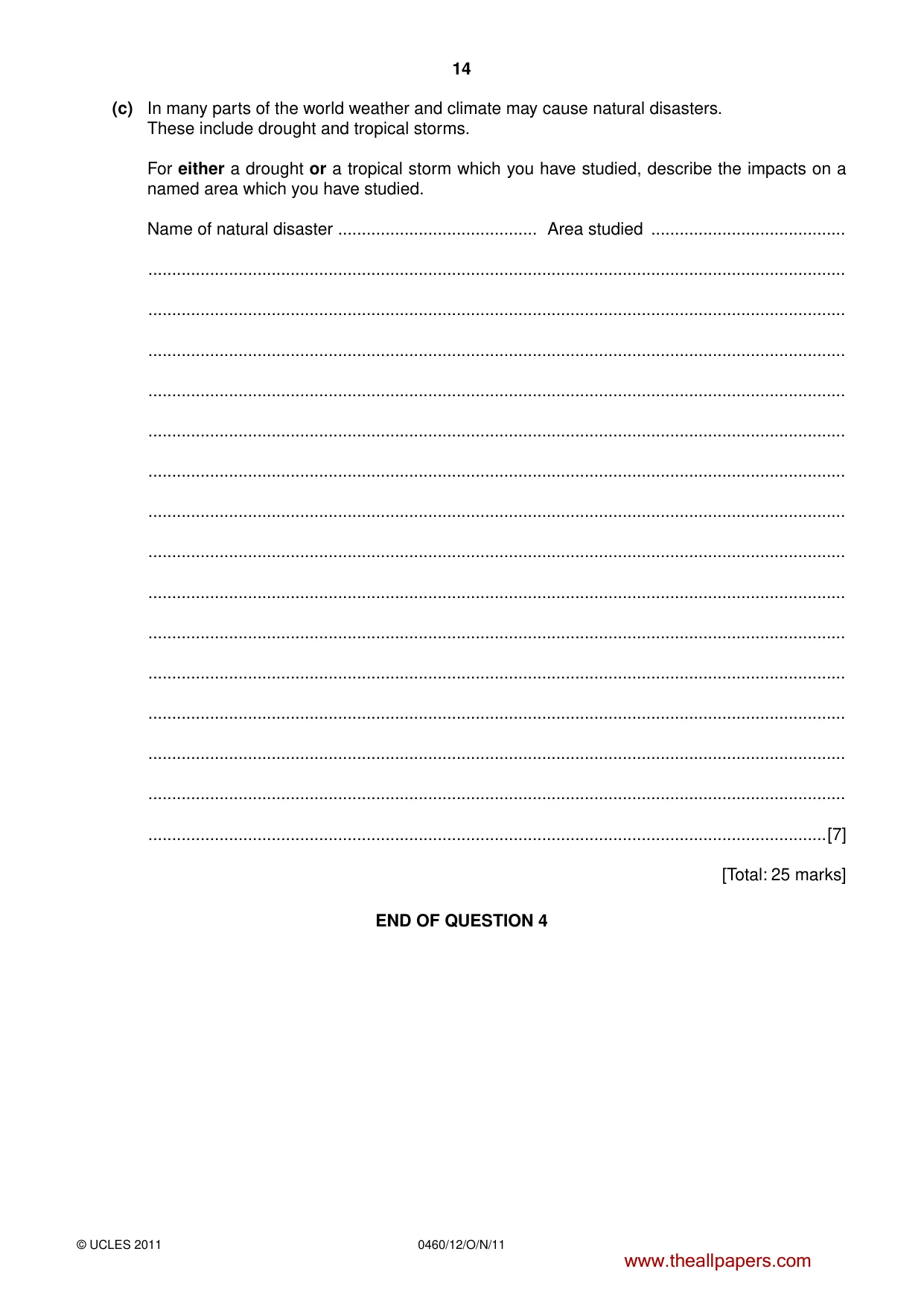 Cambridge IGCSE Geography 0460 2011 Oct/Nov Paper 1 · Variant 2 question paper, page 14 of 24