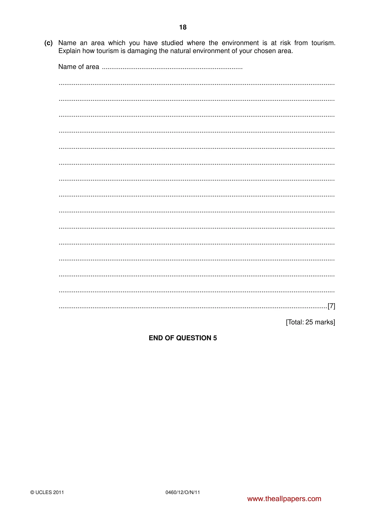 Cambridge IGCSE Geography 0460 2011 Oct/Nov Paper 1 · Variant 2 question paper, page 18 of 24
