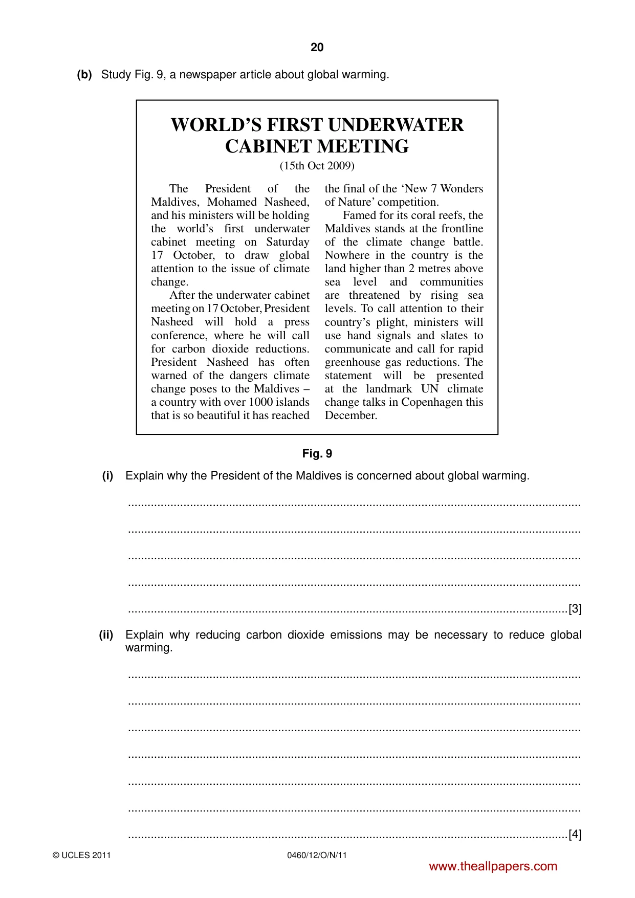 Cambridge IGCSE Geography 0460 2011 Oct/Nov Paper 1 · Variant 2 question paper, page 20 of 24
