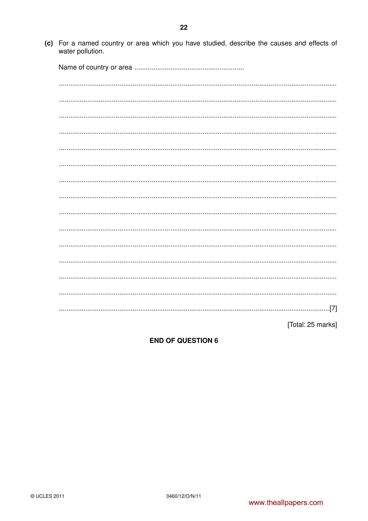 Cambridge IGCSE Geography 0460 2011 Oct/Nov Paper 1 · Variant 2 question paper, page 22 of 24