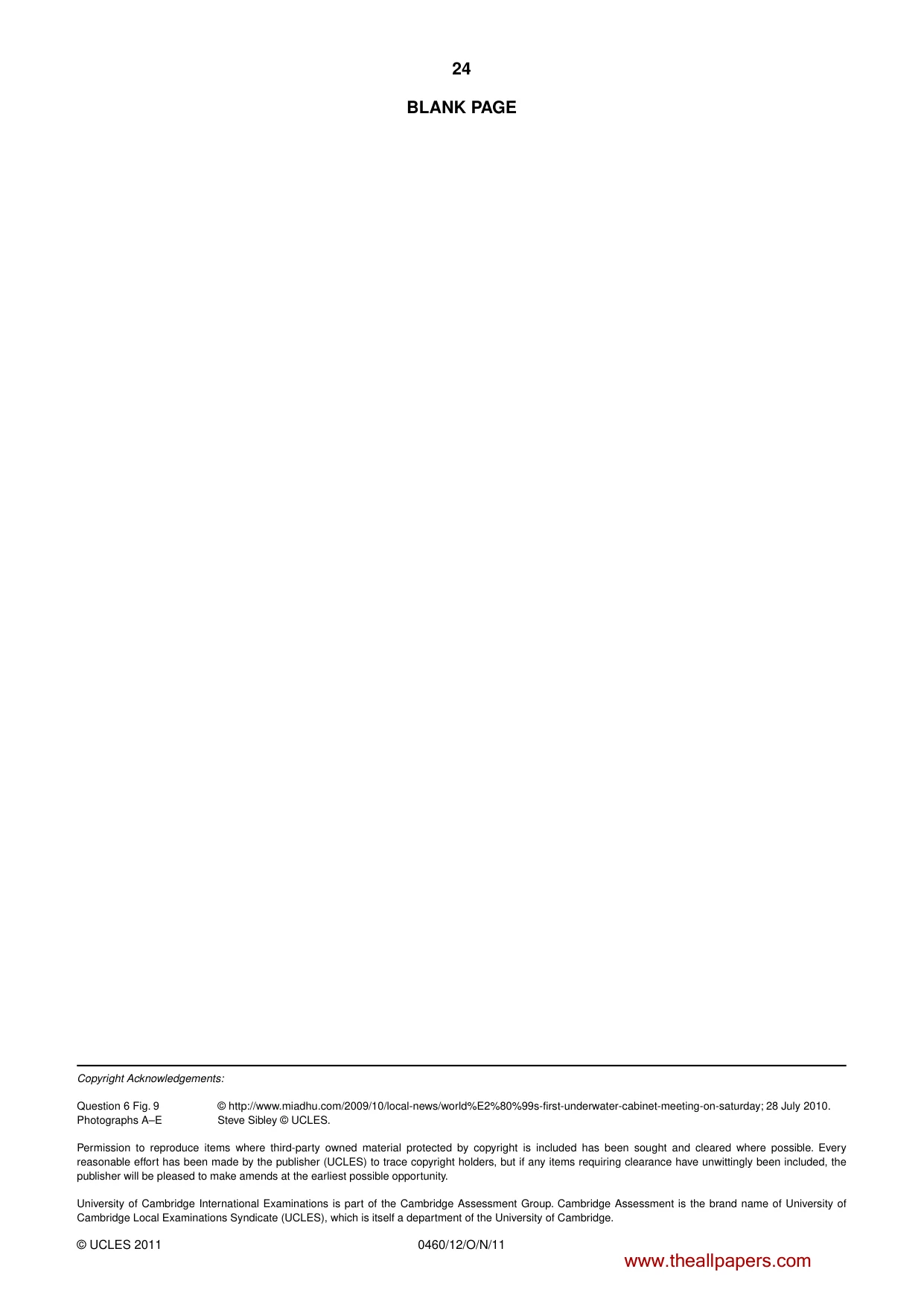 Cambridge IGCSE Geography 0460 2011 Oct/Nov Paper 1 · Variant 2 question paper, page 24 of 24