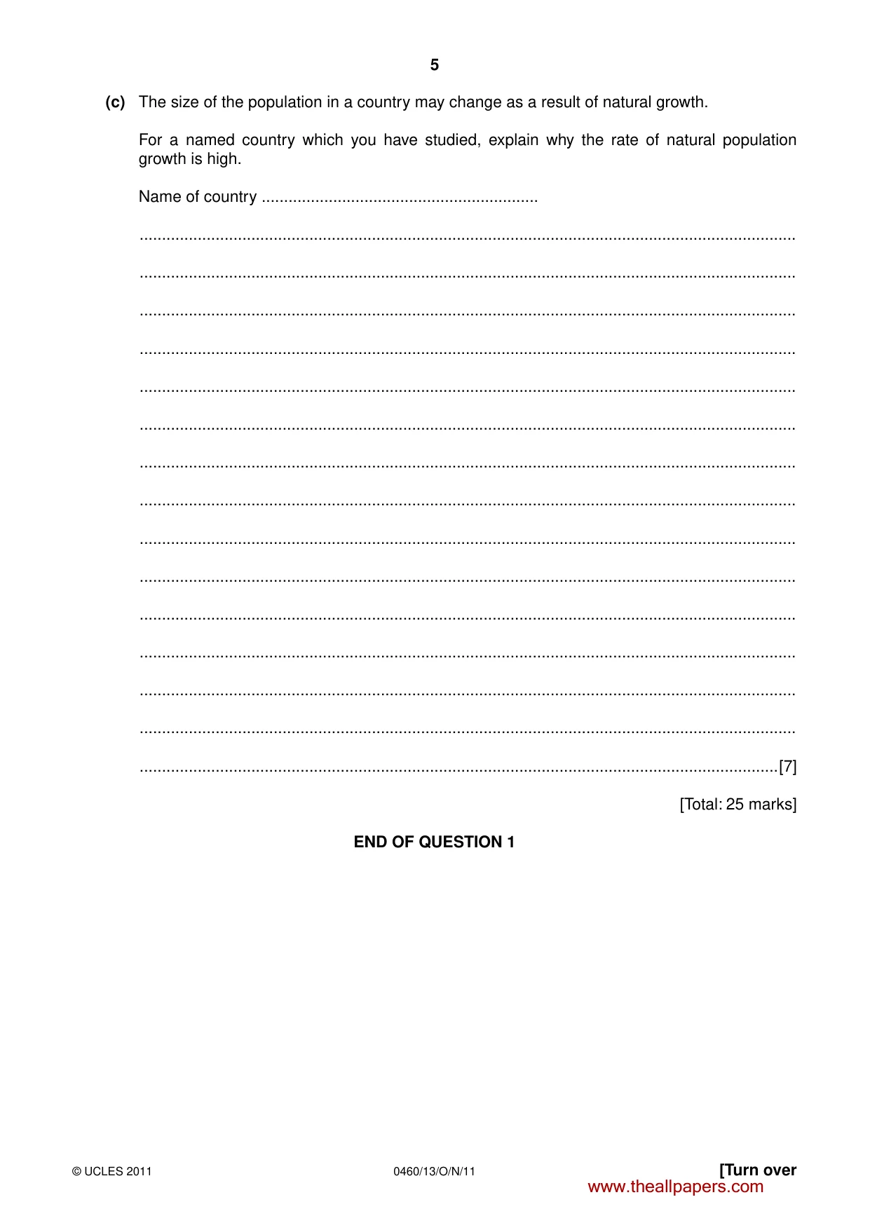 Cambridge IGCSE Geography 0460 2011 Oct/Nov Paper 1 · Variant 3 question paper, page 5 of 24