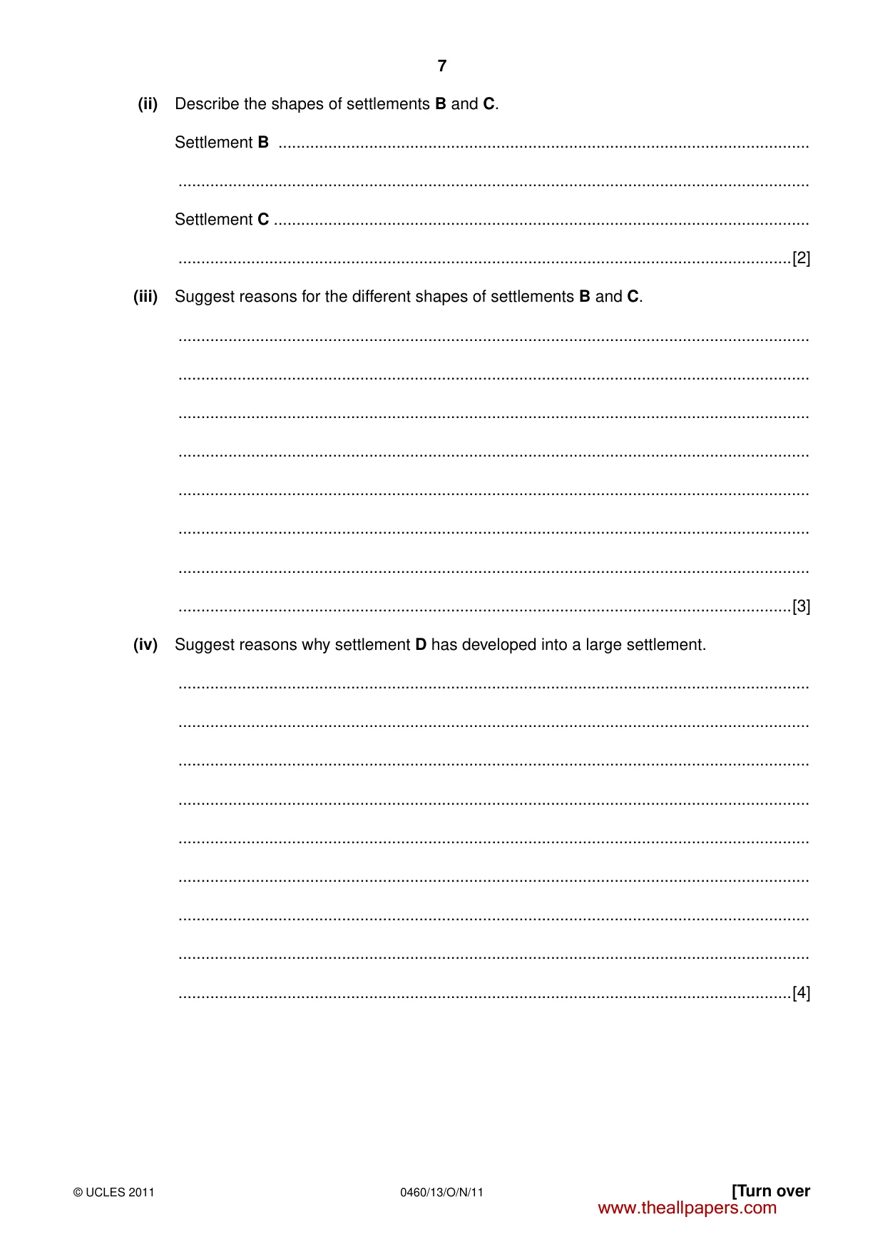 Cambridge IGCSE Geography 0460 2011 Oct/Nov Paper 1 · Variant 3 question paper, page 7 of 24