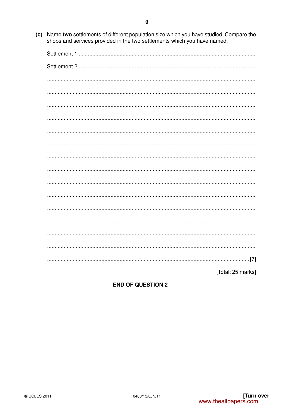 Cambridge IGCSE Geography 0460 2011 Oct/Nov Paper 1 · Variant 3 question paper, page 9 of 24