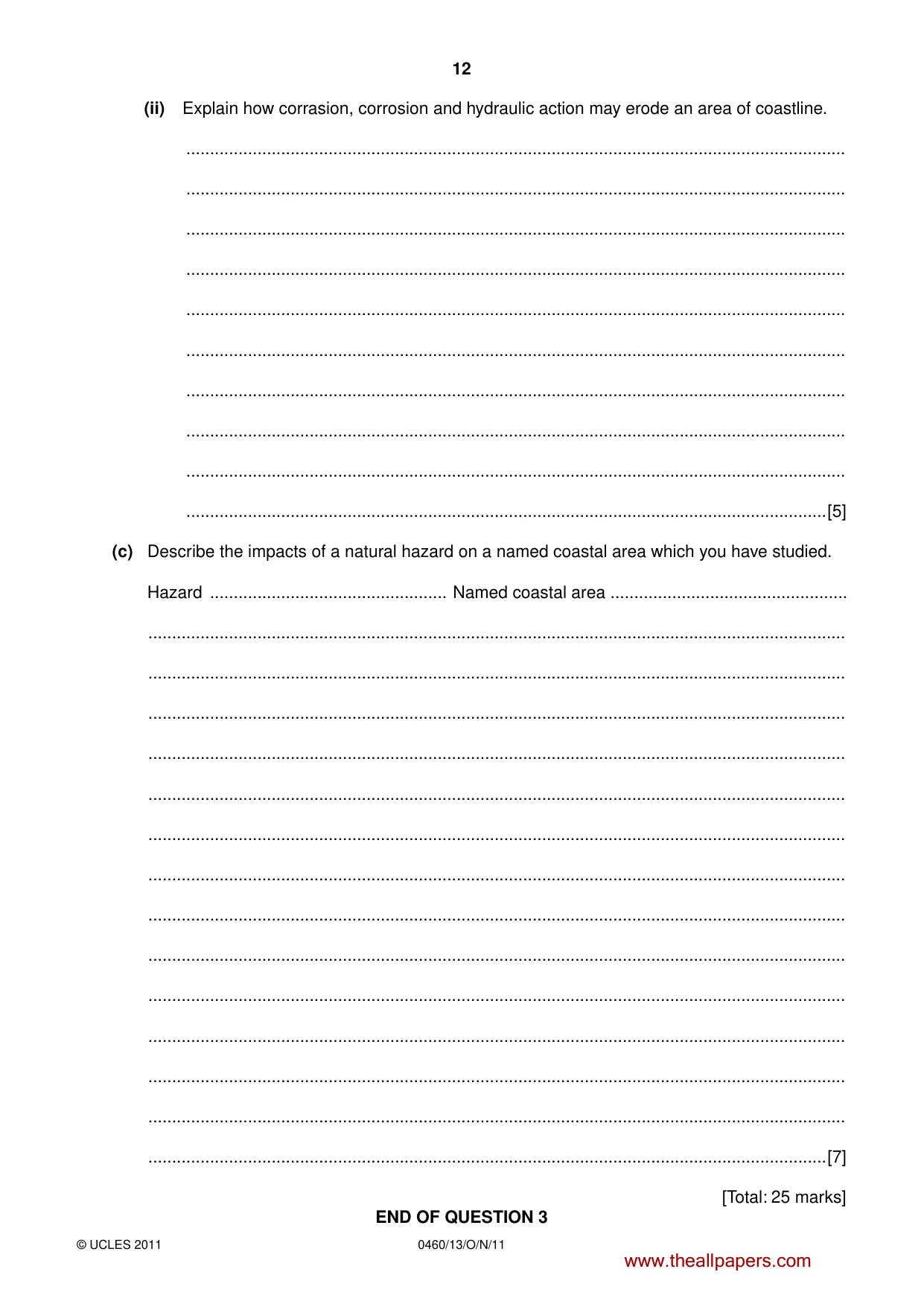 Cambridge IGCSE Geography 0460 2011 Oct/Nov Paper 1 · Variant 3 question paper, page 12 of 24