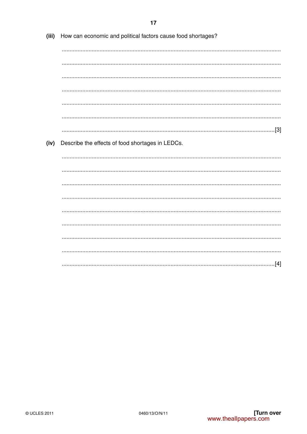Cambridge IGCSE Geography 0460 2011 Oct/Nov Paper 1 · Variant 3 question paper, page 17 of 24