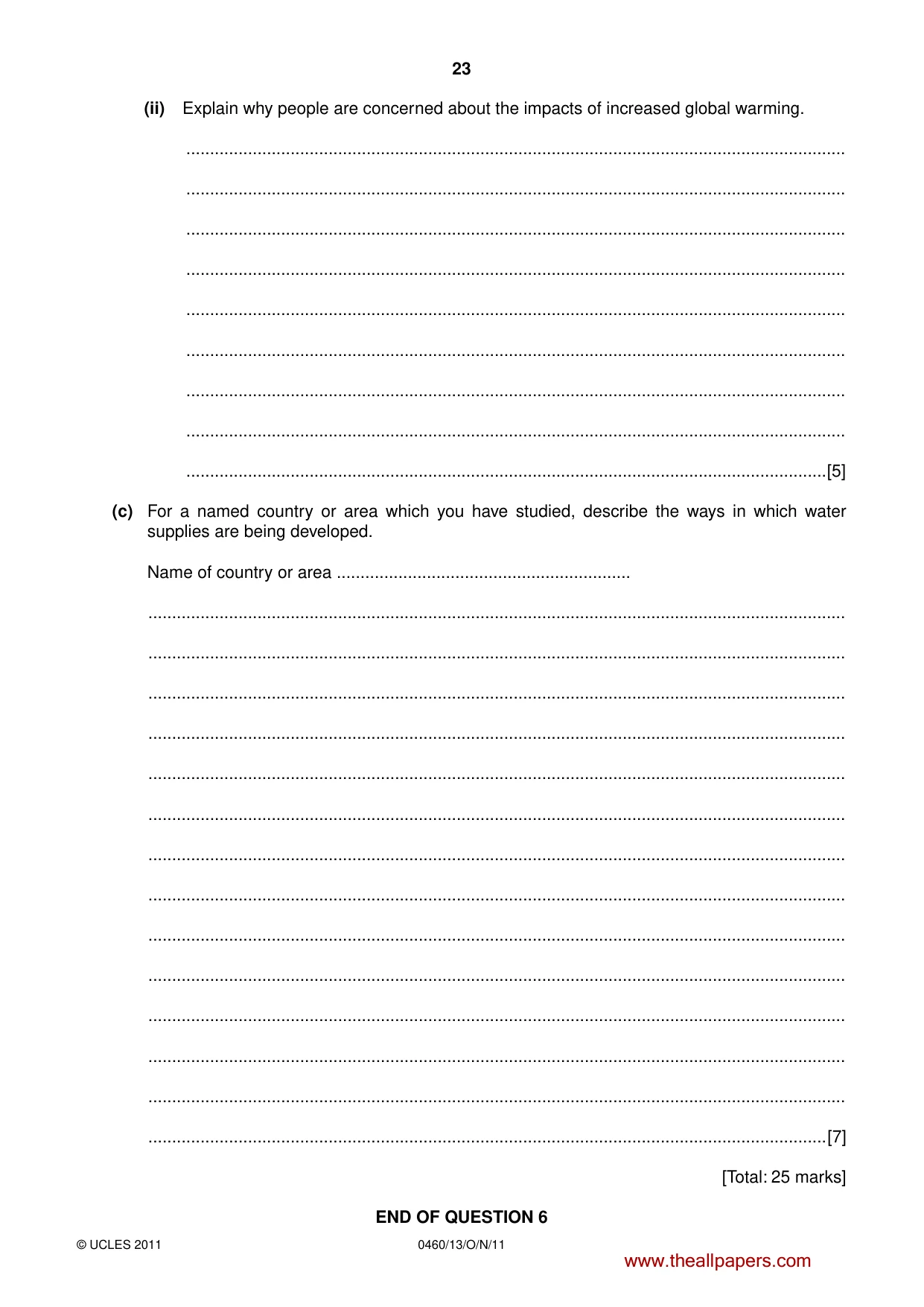 Cambridge IGCSE Geography 0460 2011 Oct/Nov Paper 1 · Variant 3 question paper, page 23 of 24