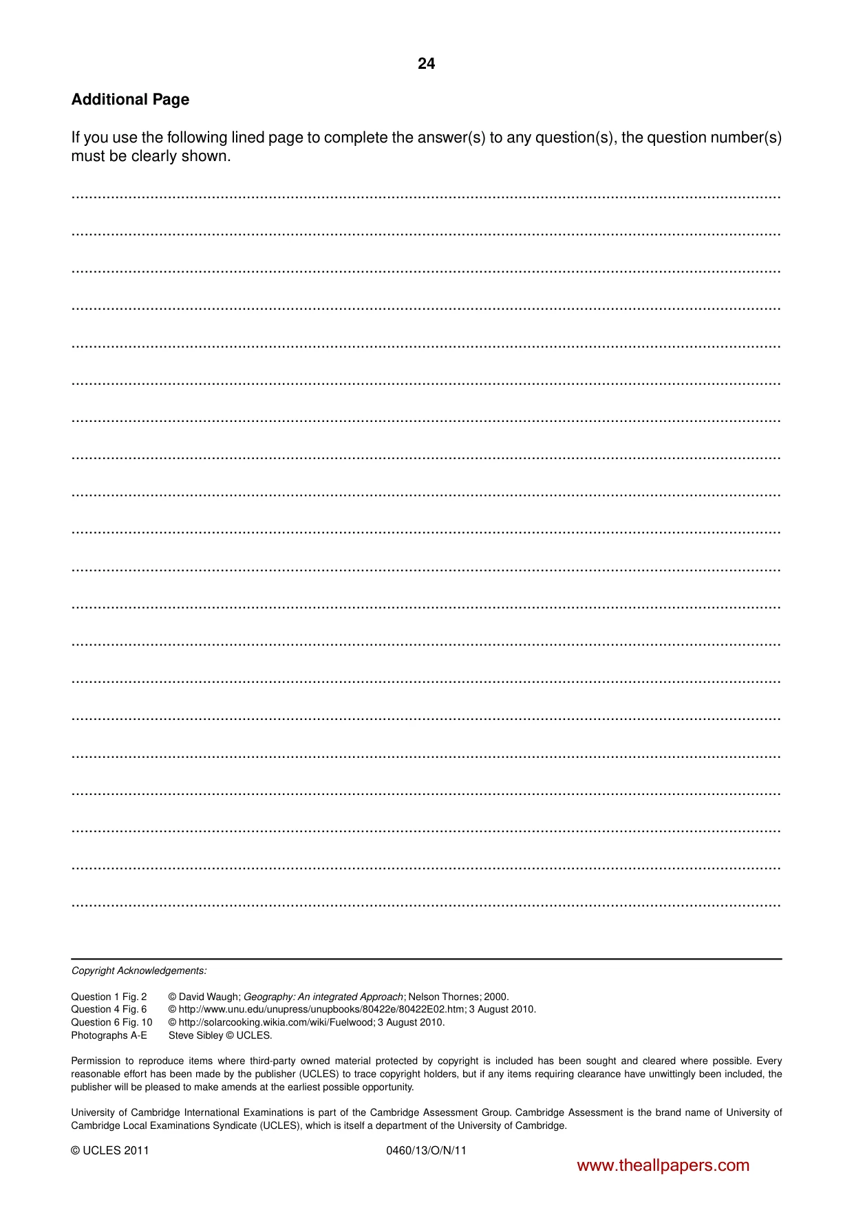 Cambridge IGCSE Geography 0460 2011 Oct/Nov Paper 1 · Variant 3 question paper, page 24 of 24
