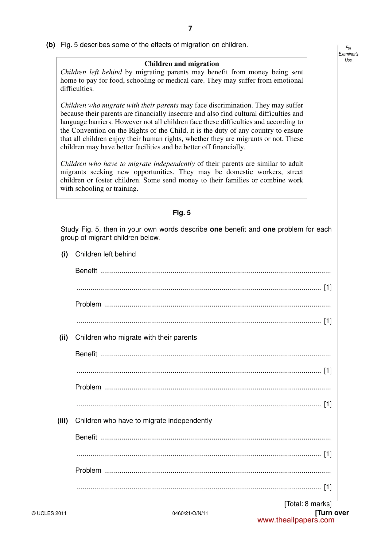 Cambridge IGCSE Geography 0460 2011 Oct/Nov Paper 2 · Variant 1 question paper, page 7 of 16