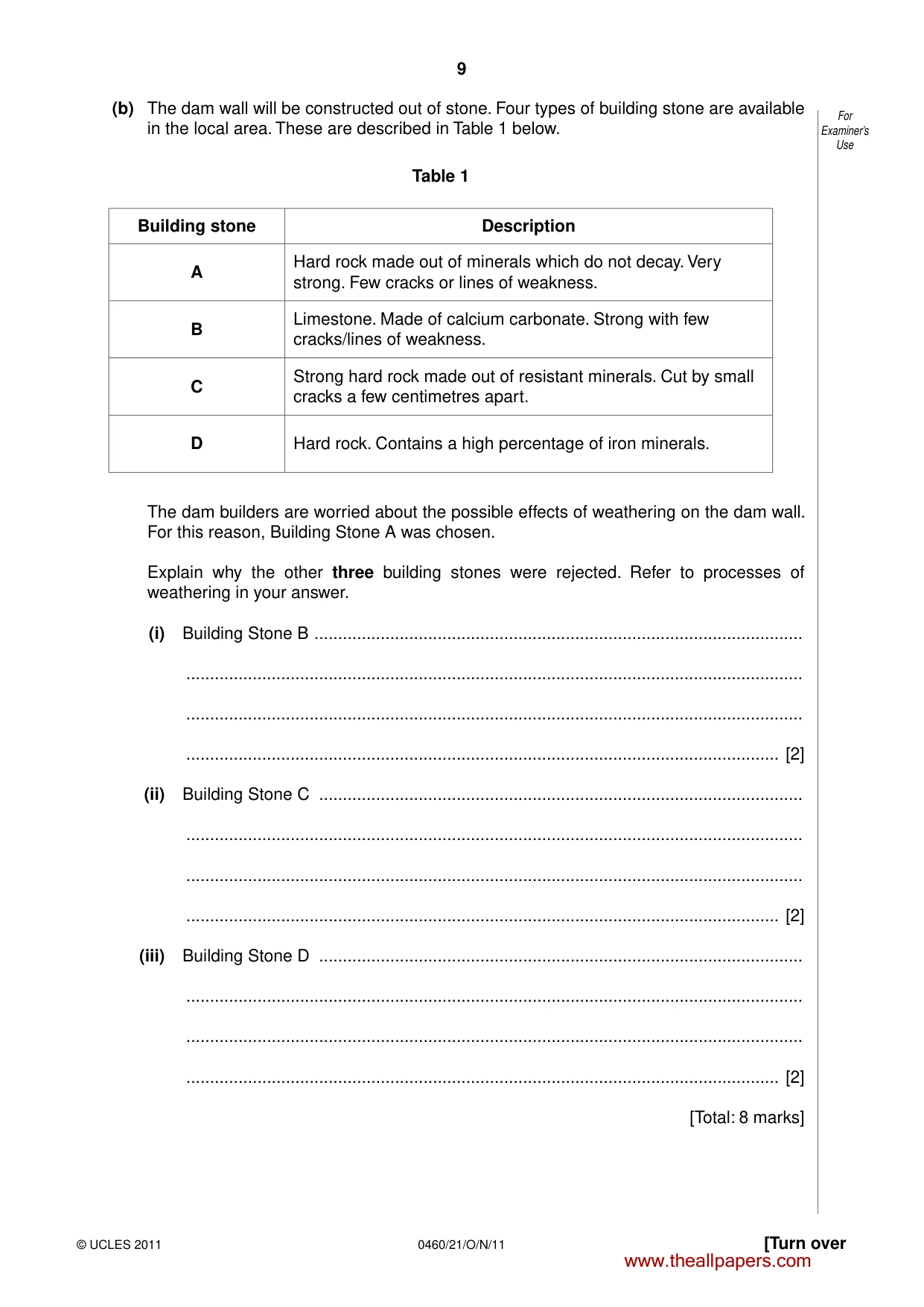 Cambridge IGCSE Geography 0460 2011 Oct/Nov Paper 2 · Variant 1 question paper, page 9 of 16