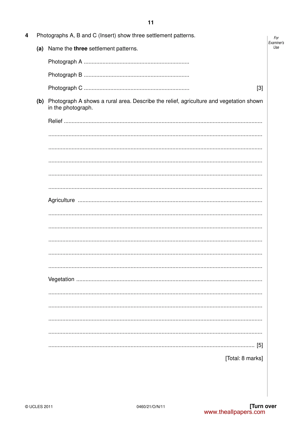 Cambridge IGCSE Geography 0460 2011 Oct/Nov Paper 2 · Variant 1 question paper, page 11 of 16