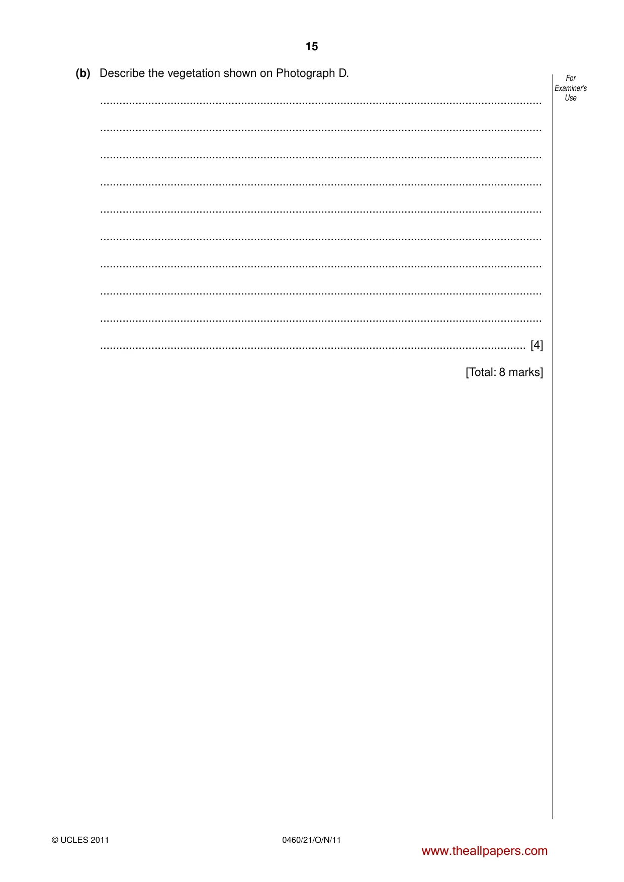 Cambridge IGCSE Geography 0460 2011 Oct/Nov Paper 2 · Variant 1 question paper, page 15 of 16