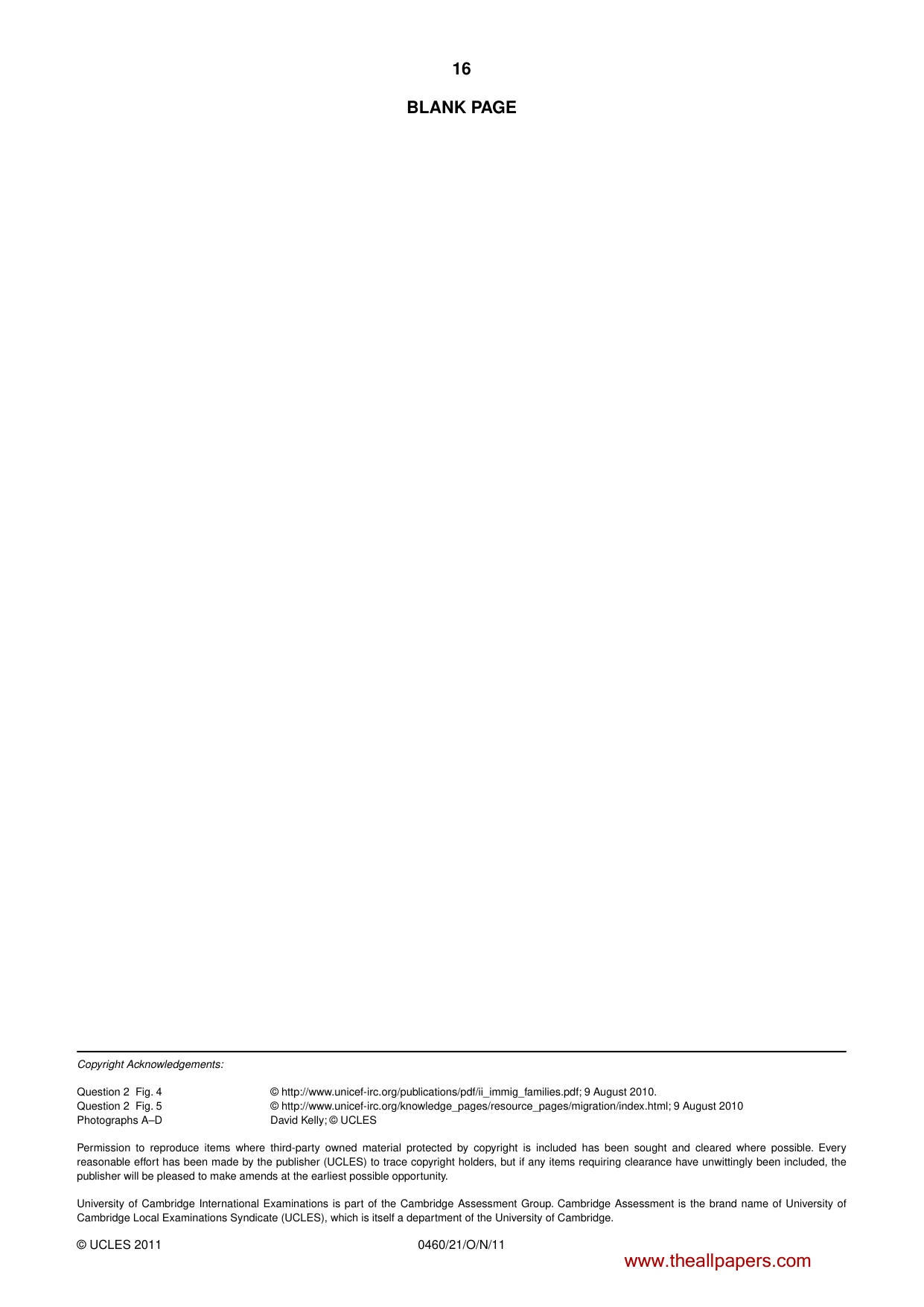 Cambridge IGCSE Geography 0460 2011 Oct/Nov Paper 2 · Variant 1 question paper, page 16 of 16