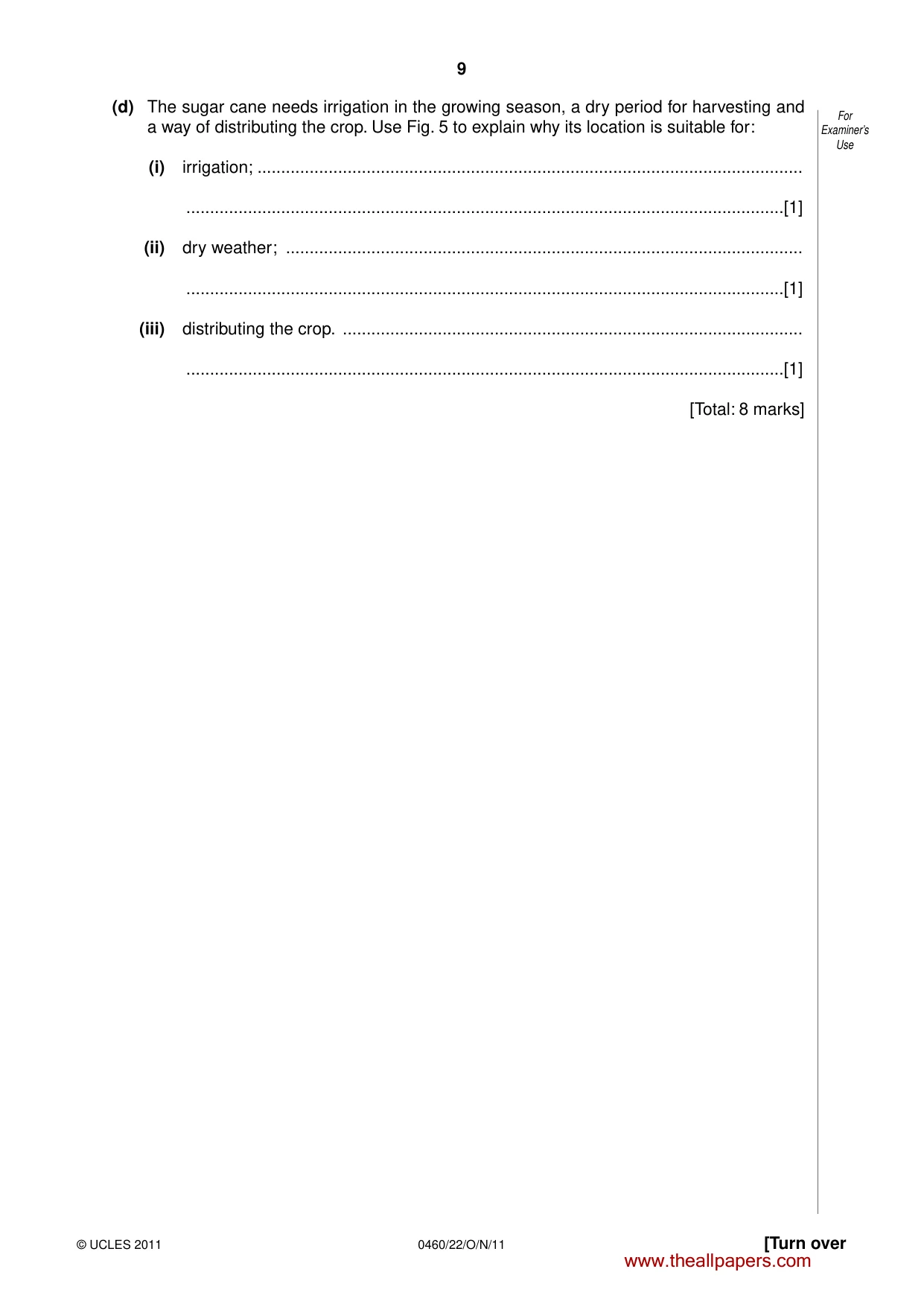 Cambridge IGCSE Geography 0460 2011 Oct/Nov Paper 2 · Variant 2 question paper, page 9 of 16