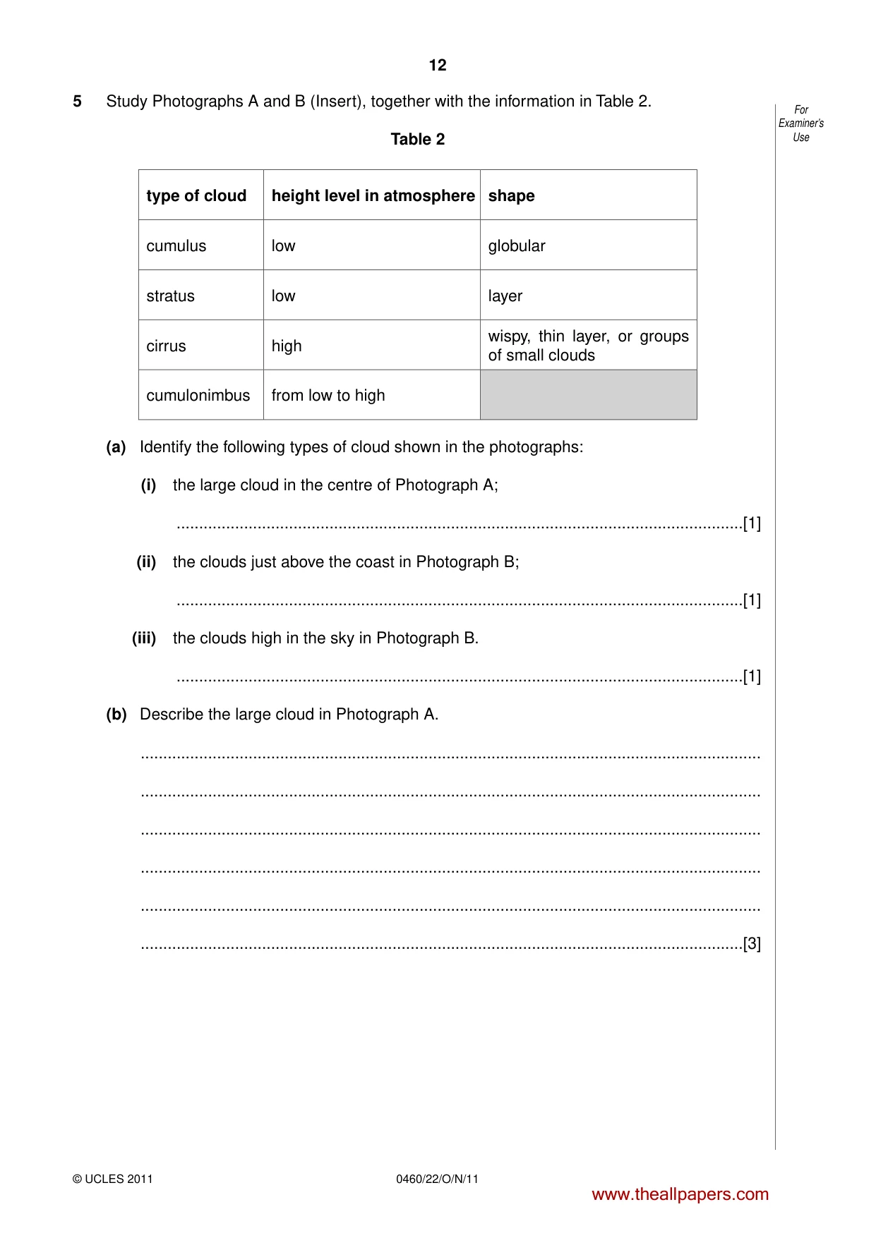 Cambridge IGCSE Geography 0460 2011 Oct/Nov Paper 2 · Variant 2 question paper, page 12 of 16