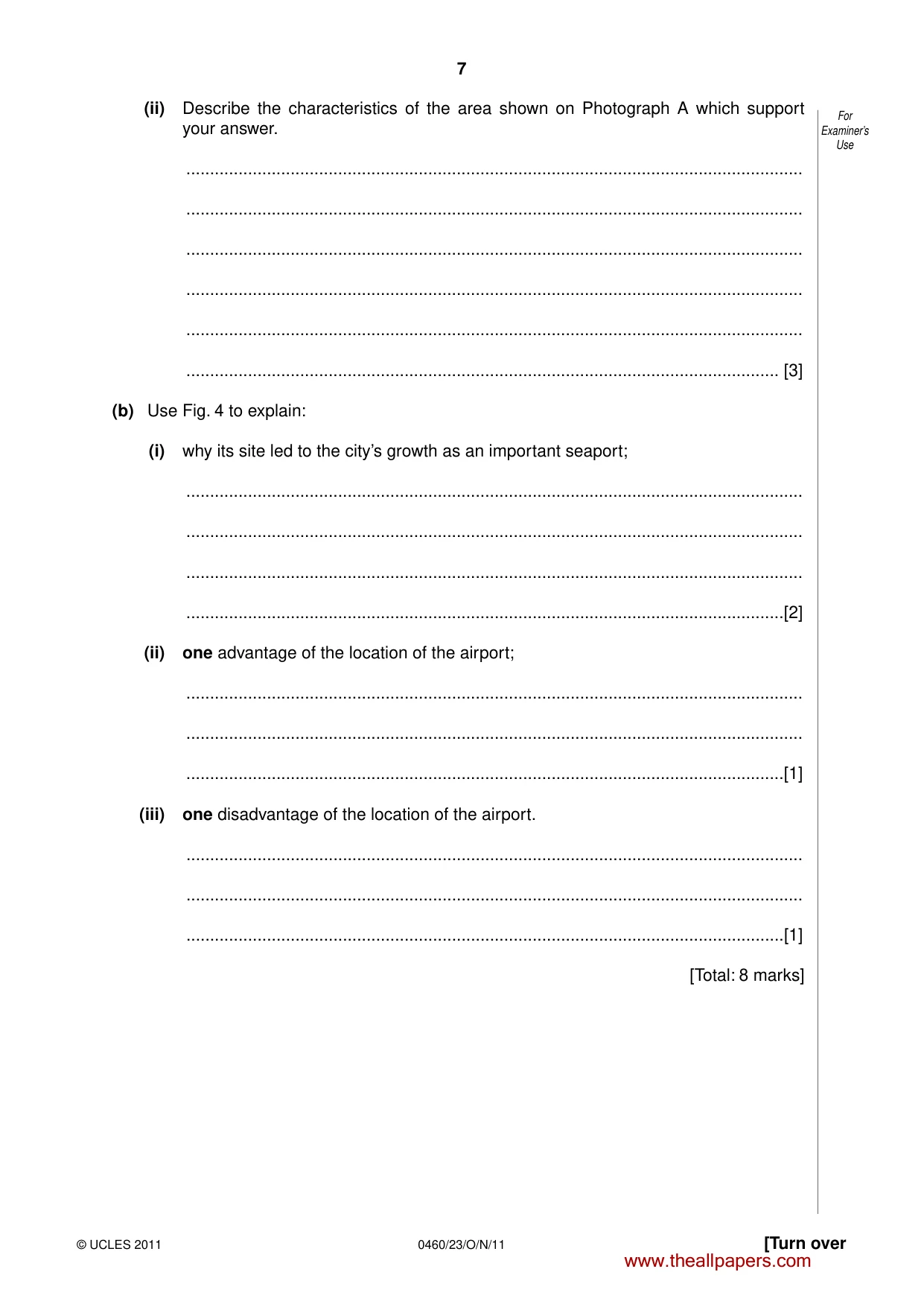 Cambridge IGCSE Geography 0460 2011 Oct/Nov Paper 2 · Variant 3 question paper, page 7 of 16