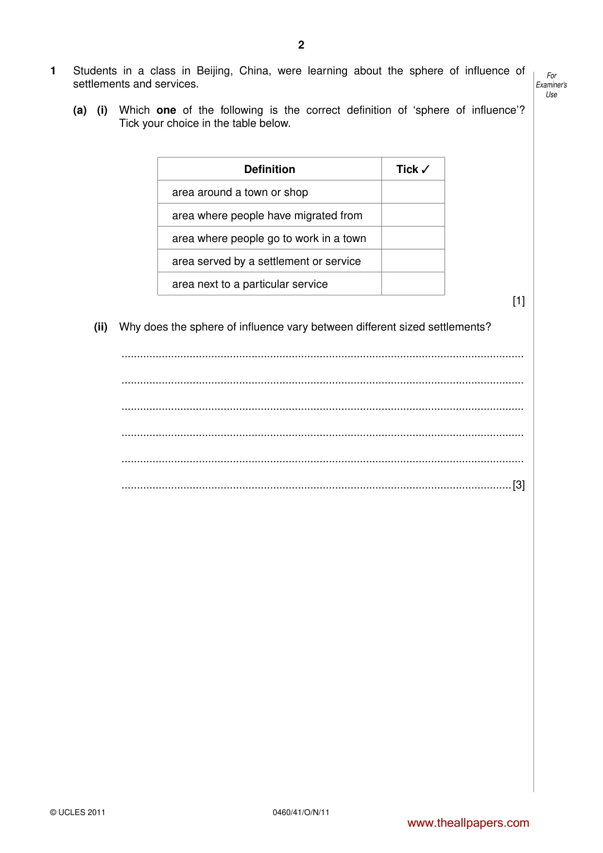 Cambridge IGCSE Geography 0460 2011 Oct/Nov Paper 4 · Variant 1 question paper, page 2 of 16