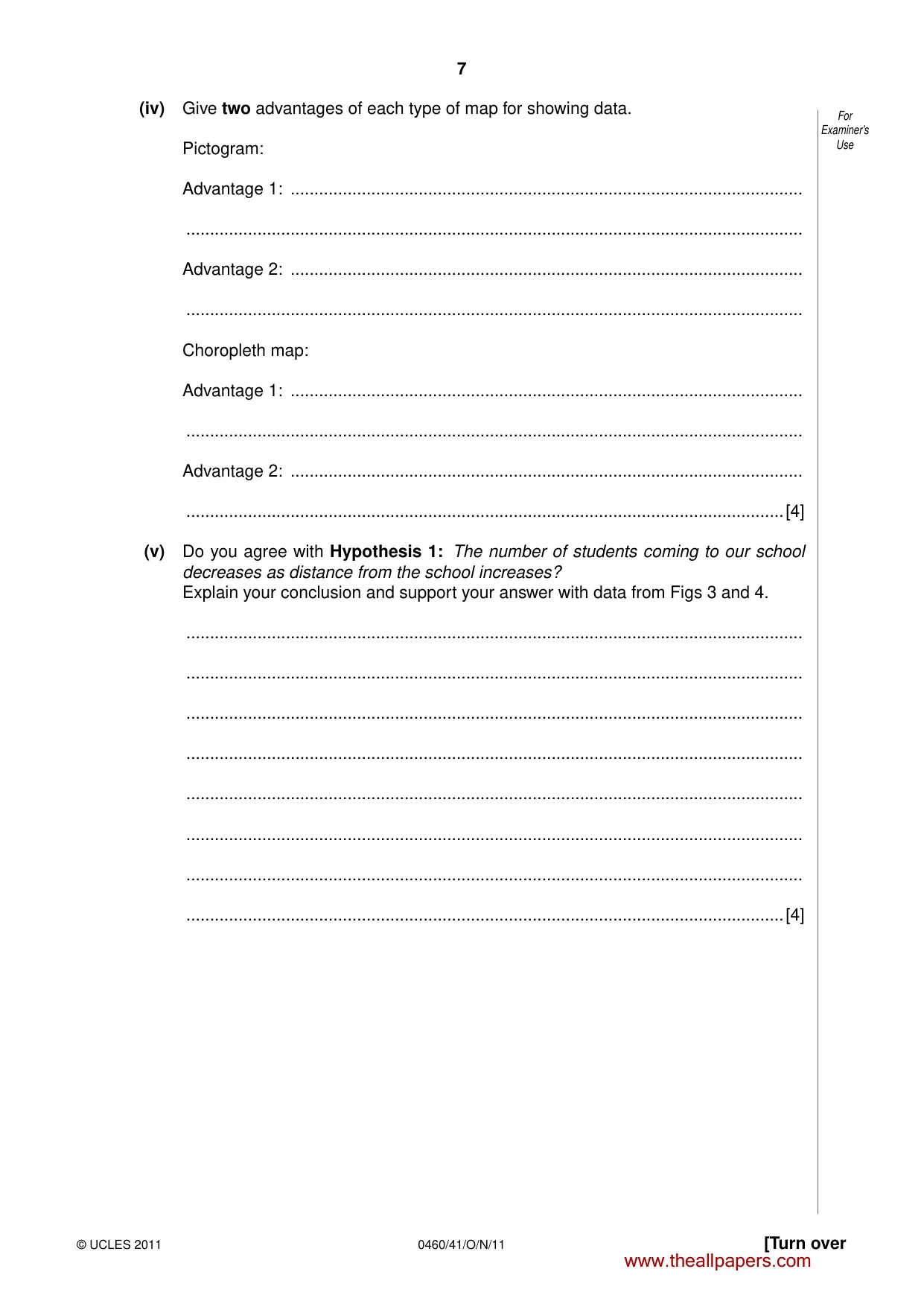 Cambridge IGCSE Geography 0460 2011 Oct/Nov Paper 4 · Variant 1 question paper, page 7 of 16