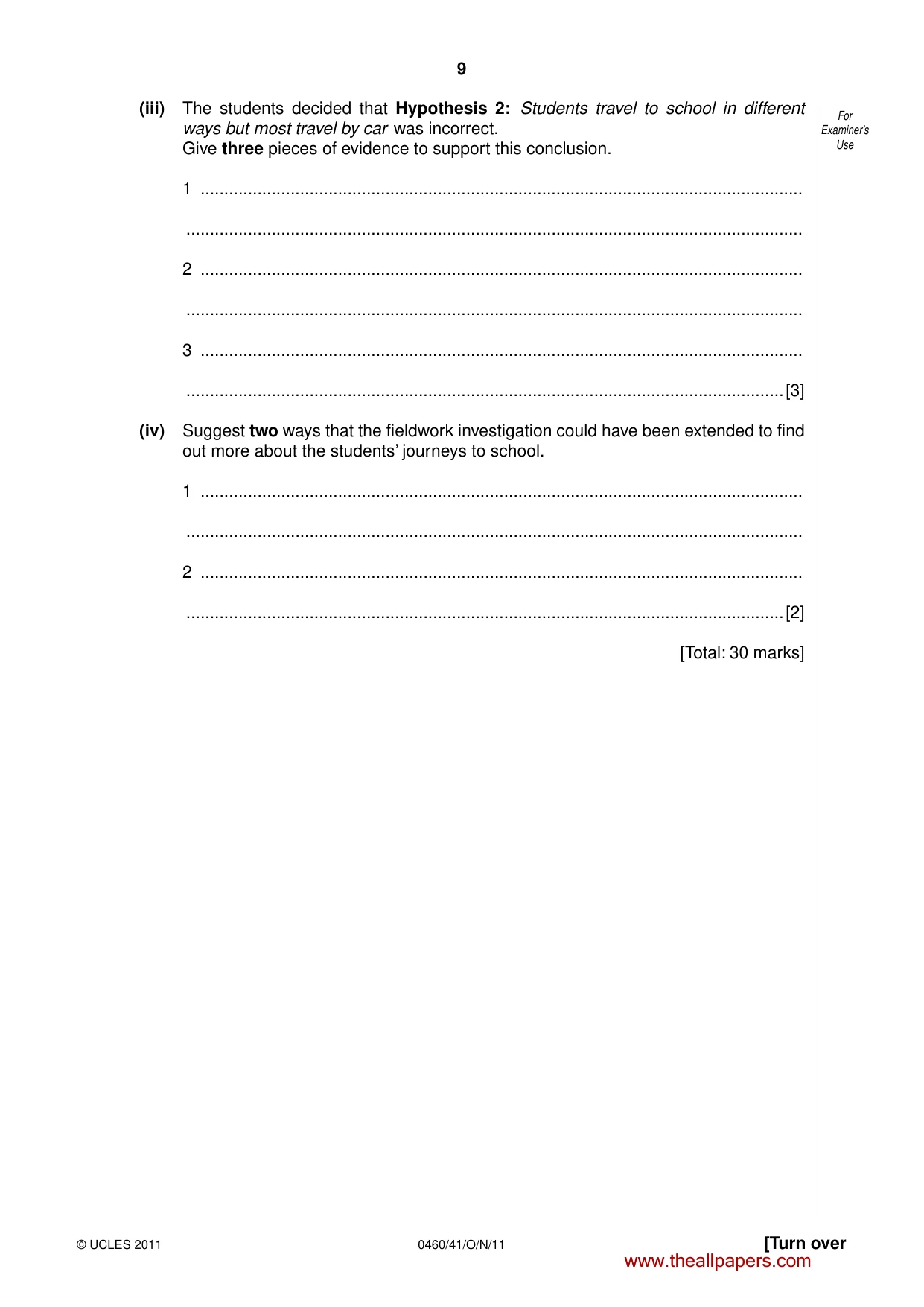 Cambridge IGCSE Geography 0460 2011 Oct/Nov Paper 4 · Variant 1 question paper, page 9 of 16