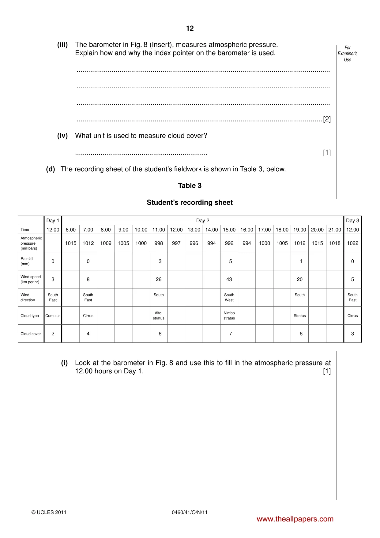 Cambridge IGCSE Geography 0460 2011 Oct/Nov Paper 4 · Variant 1 question paper, page 12 of 16