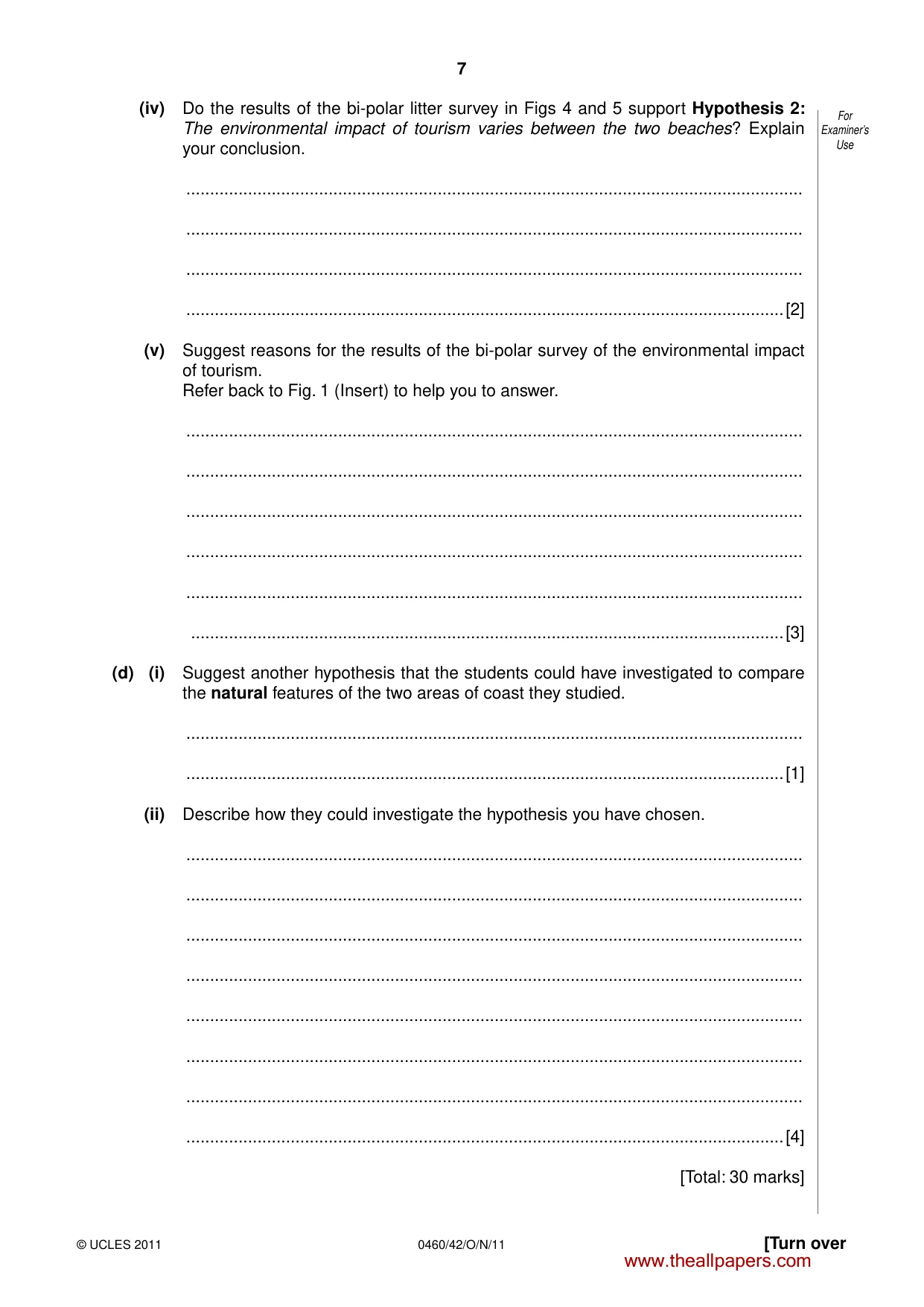 Cambridge IGCSE Geography 0460 2011 Oct/Nov Paper 4 · Variant 2 question paper, page 7 of 16