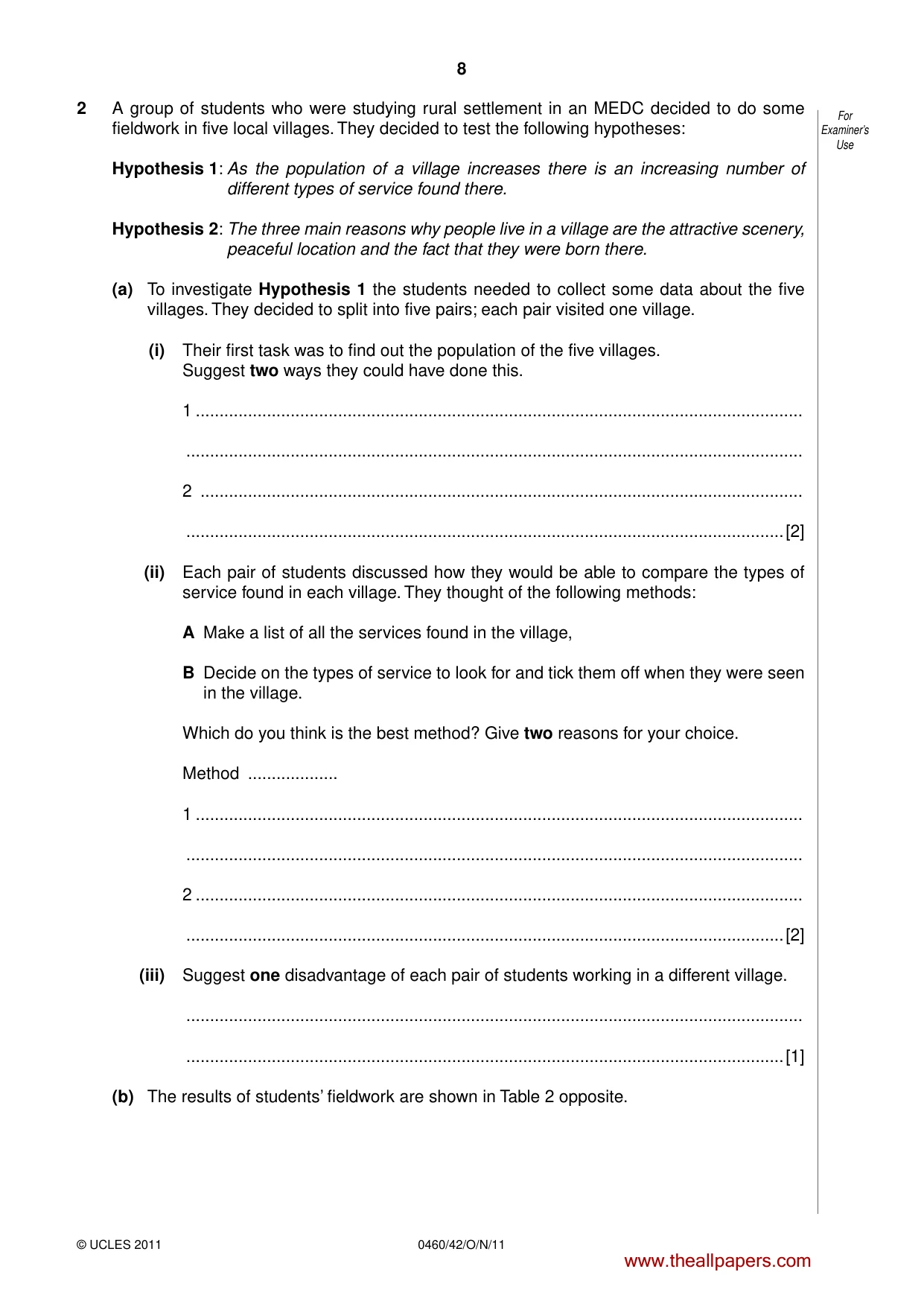 Cambridge IGCSE Geography 0460 2011 Oct/Nov Paper 4 · Variant 2 question paper, page 8 of 16