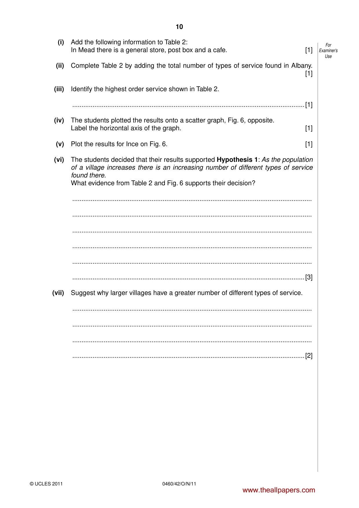 Cambridge IGCSE Geography 0460 2011 Oct/Nov Paper 4 · Variant 2 question paper, page 10 of 16