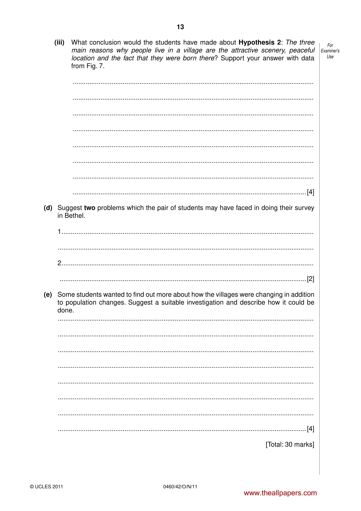 Cambridge IGCSE Geography 0460 2011 Oct/Nov Paper 4 · Variant 2 question paper, page 13 of 16