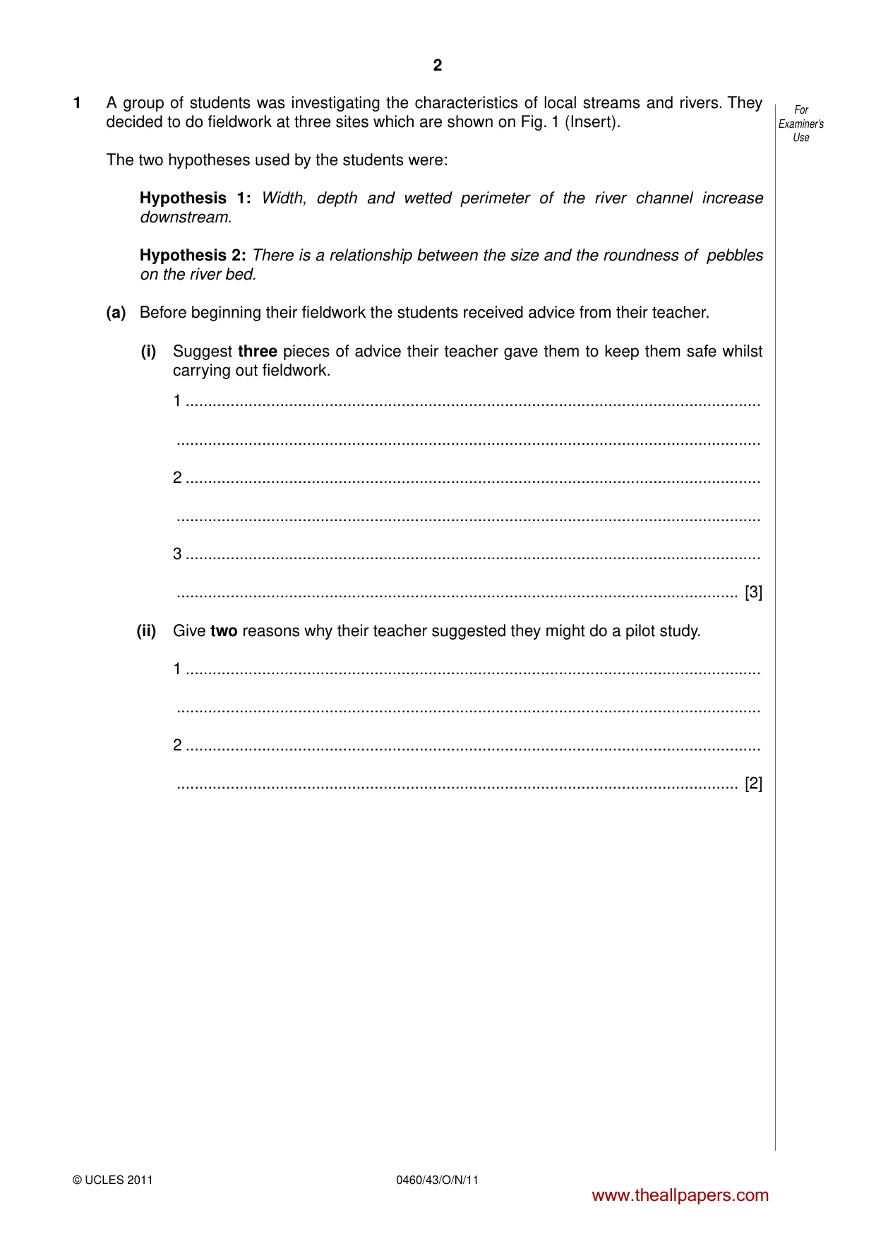 Cambridge IGCSE Geography 0460 2011 Oct/Nov Paper 4 · Variant 3 question paper, page 2 of 16